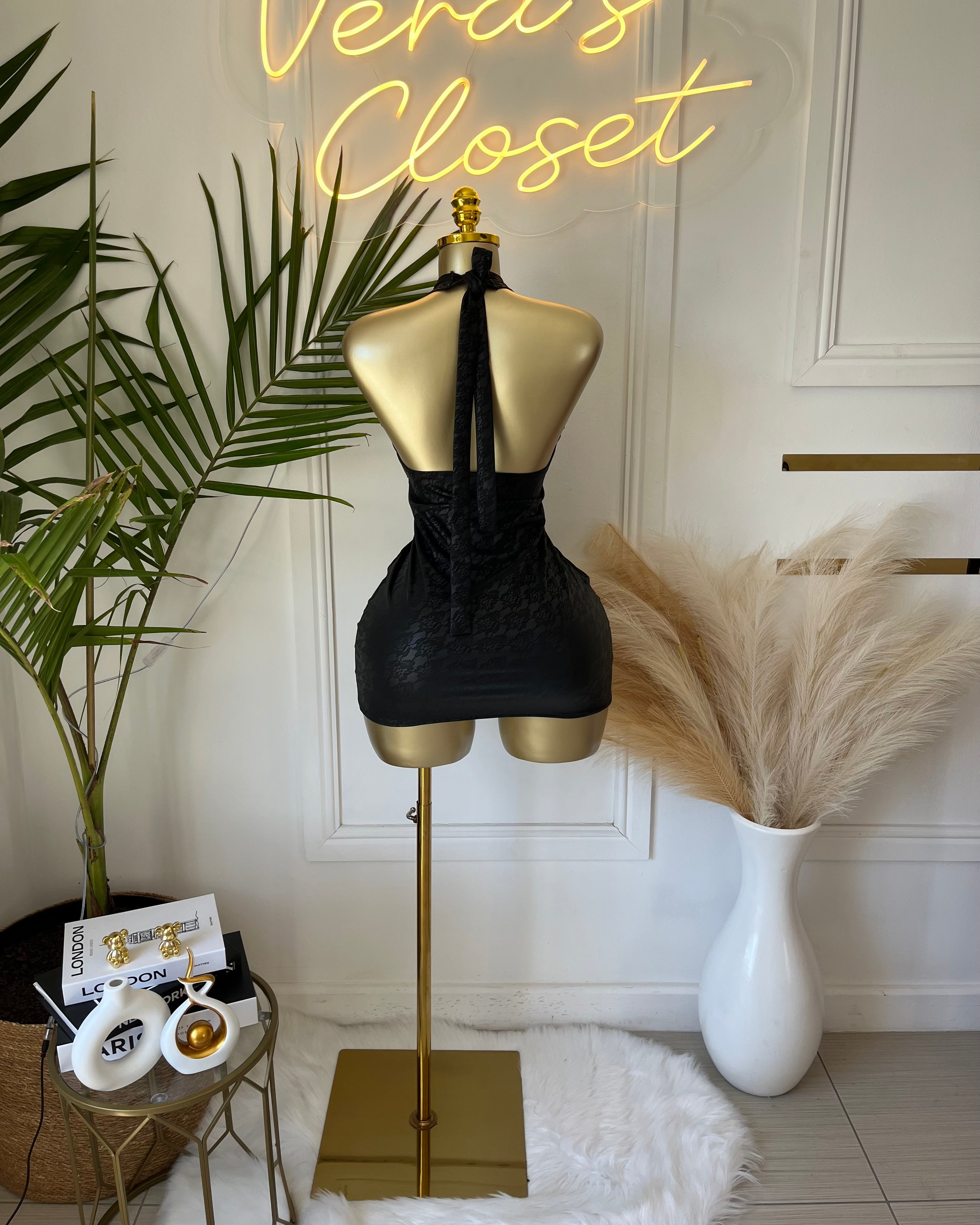 Obsession Black Lace-Up Mini Dress