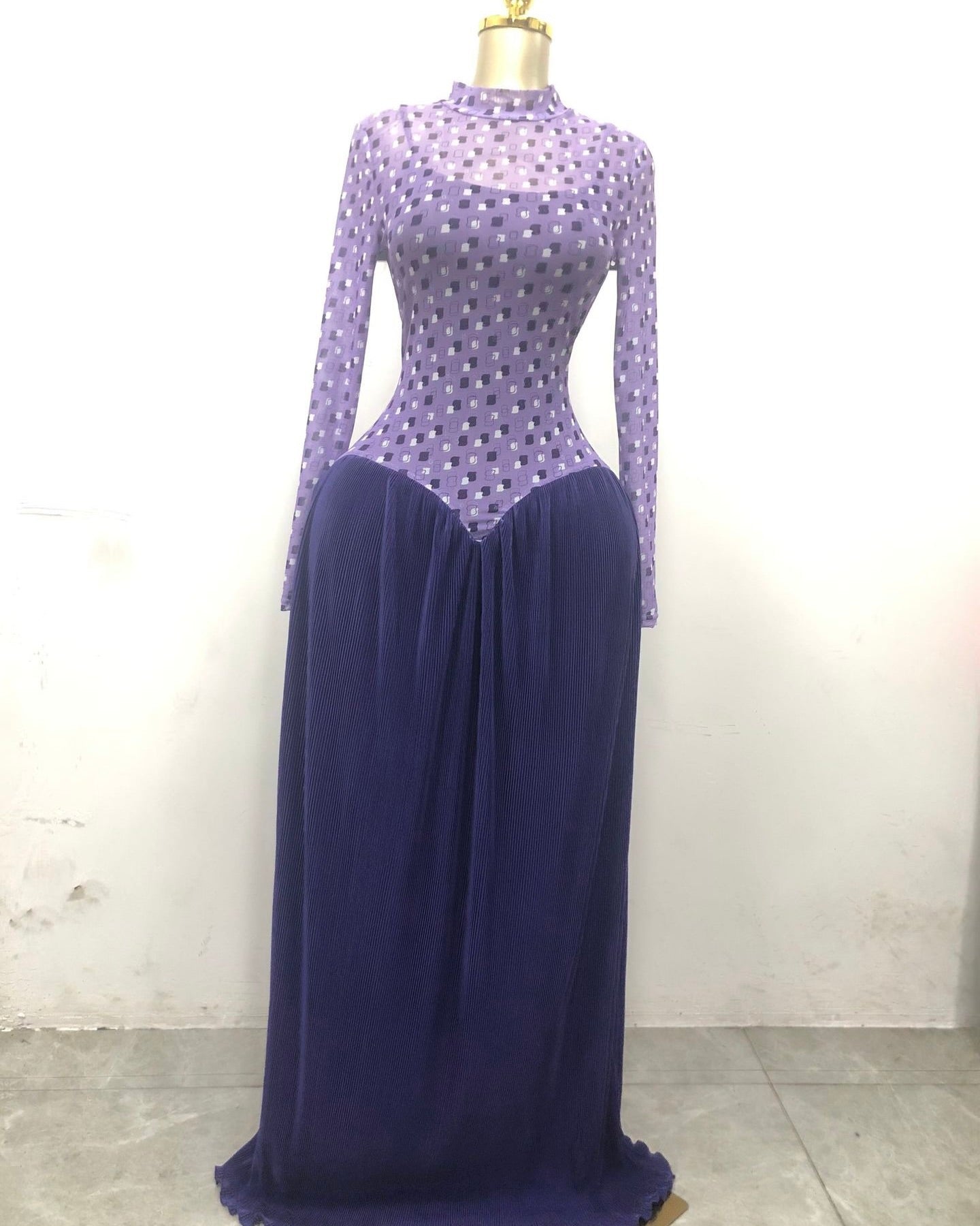 Christy Polka Mesh Corset Maxi Dress