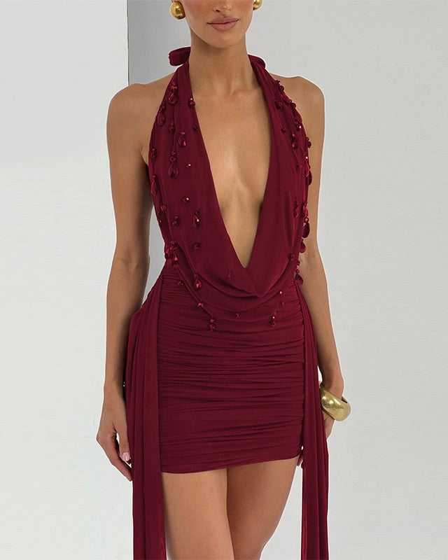 Sienna Embellished Drape Mini Dress