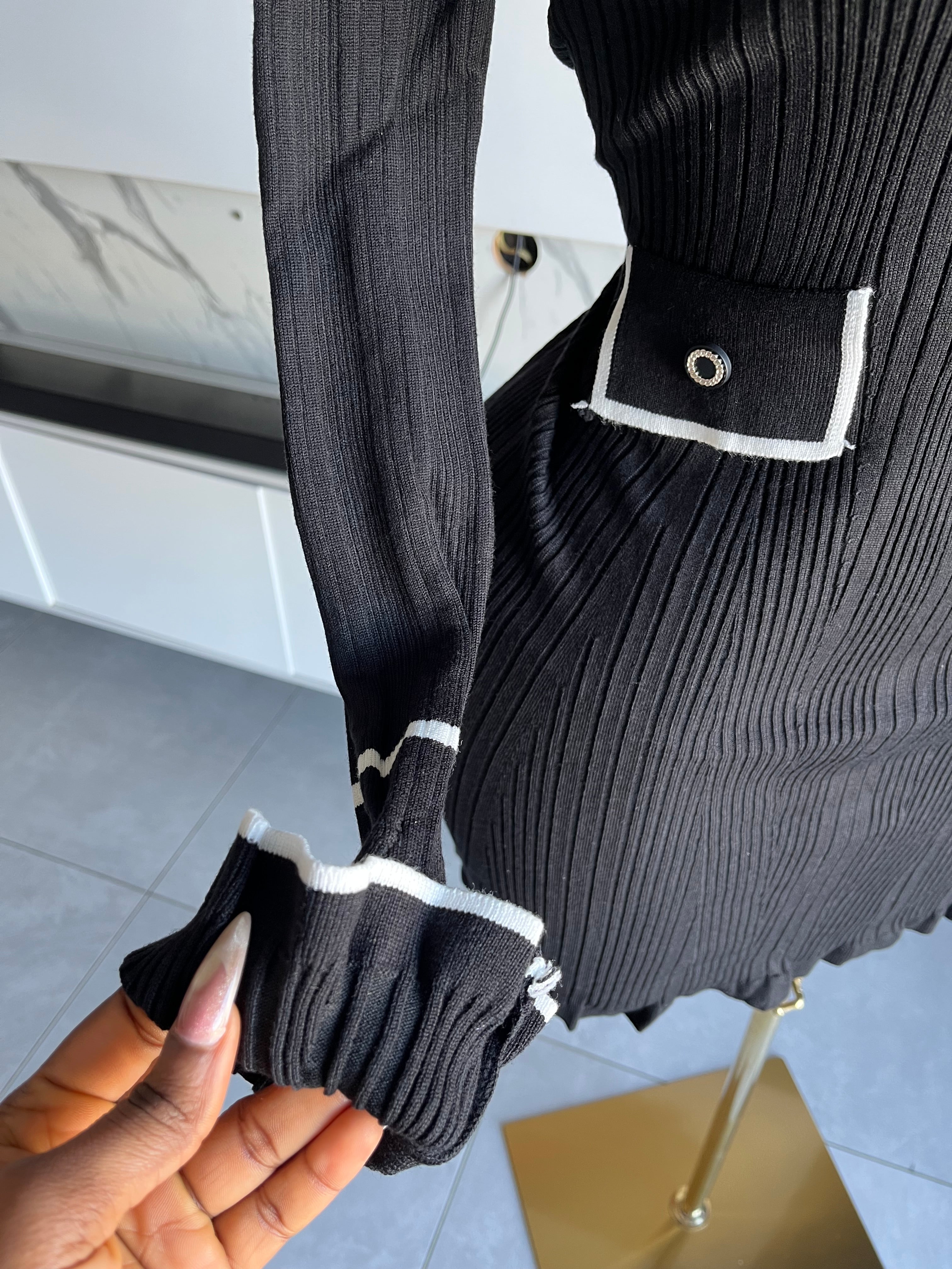 Vega Ribbed Knit Long Sleeve Mini Dress