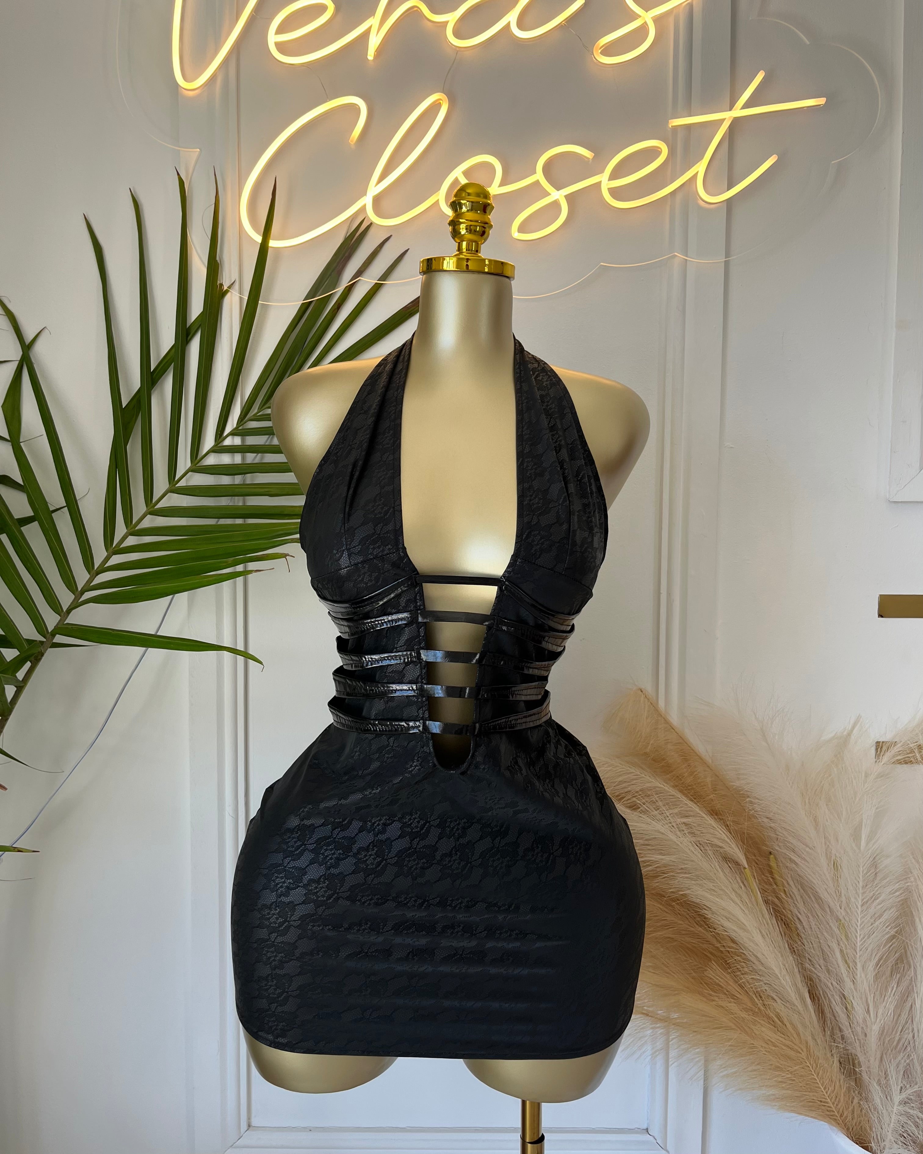 Obsession Black Lace-Up Mini Dress