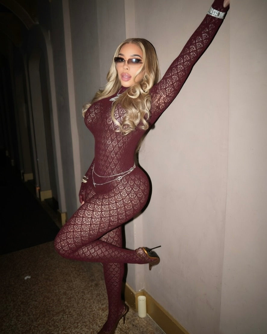 Kerri Lace Jumpsuit Burgundy