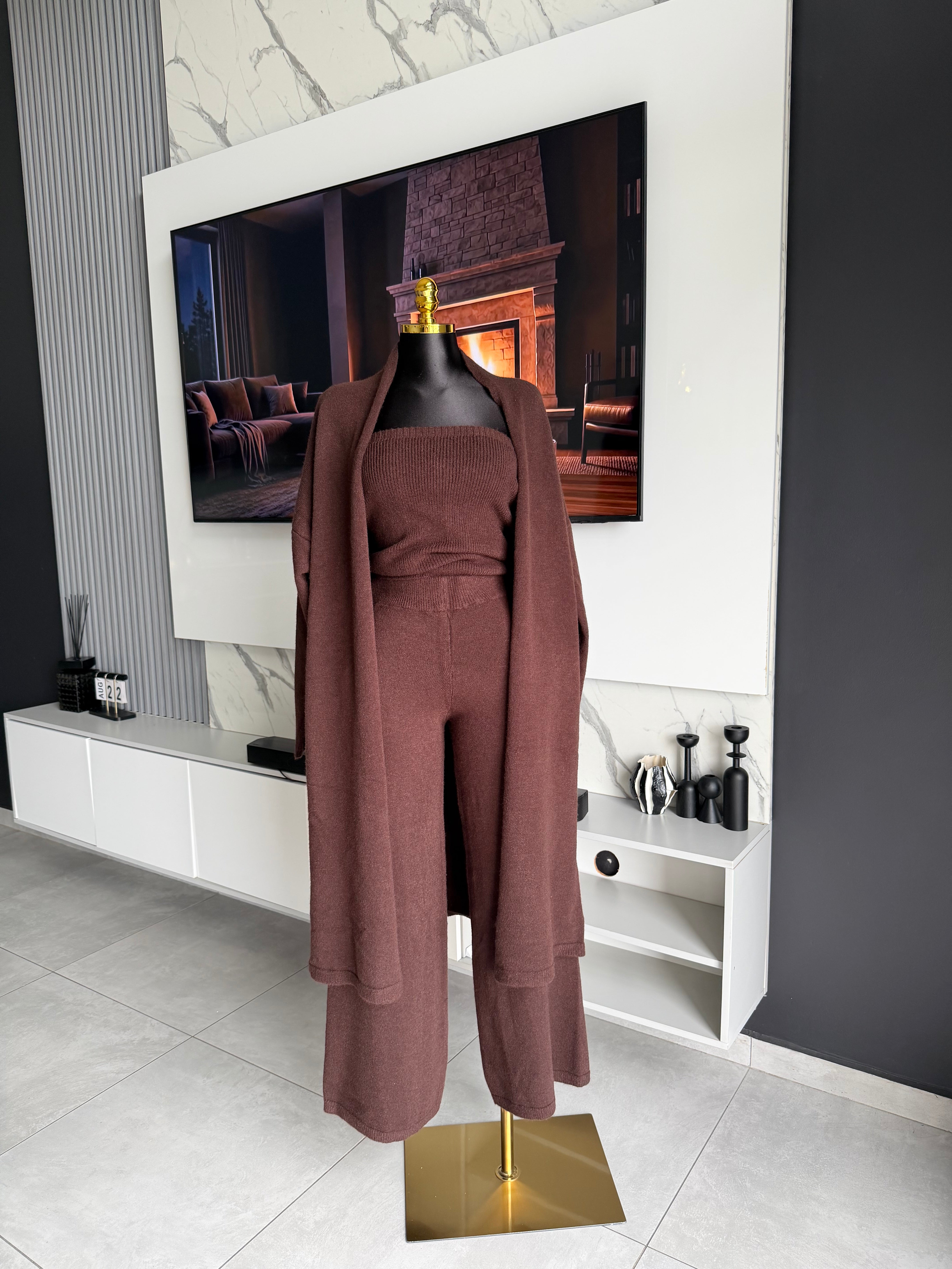 Colette Knit Three-Piece Co-Ord Set Brown