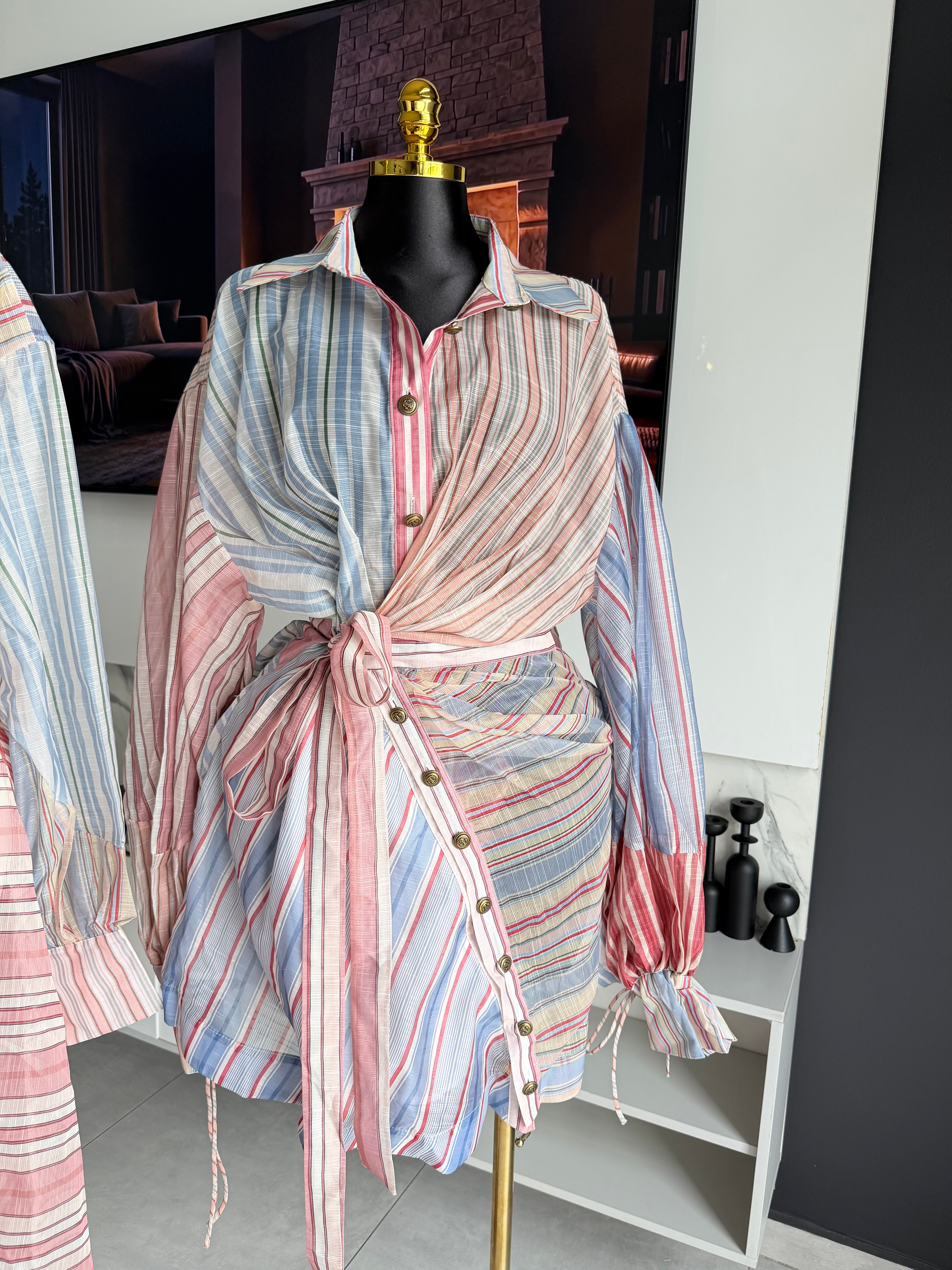 Amara Patchwork Stripe Shirt Dress