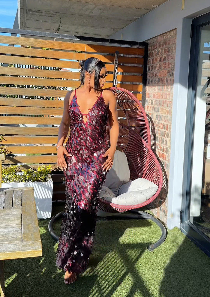 Siren Paillette Sequin Maxi Dress Red
