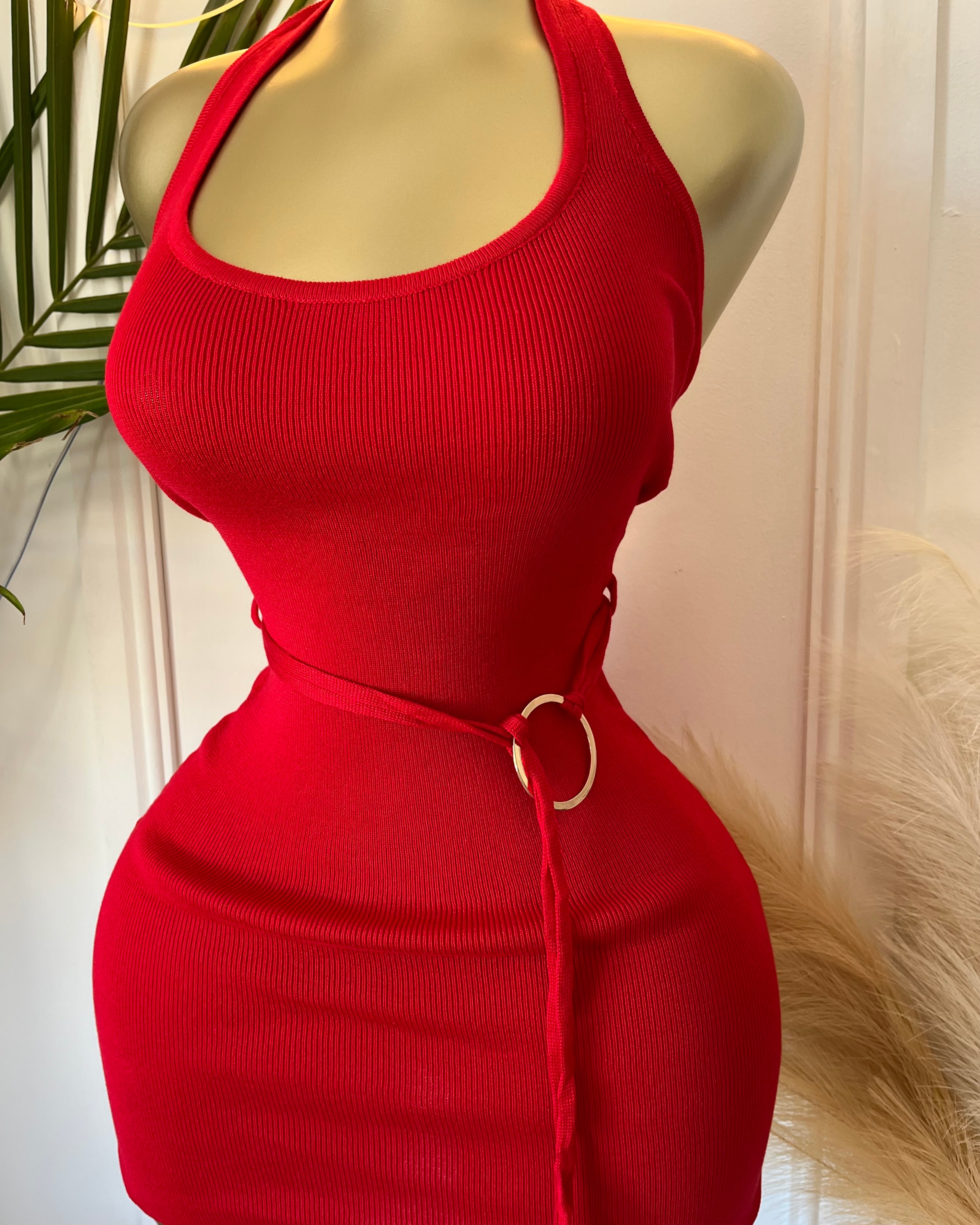 Khari Sculpted Halter Mini Dress