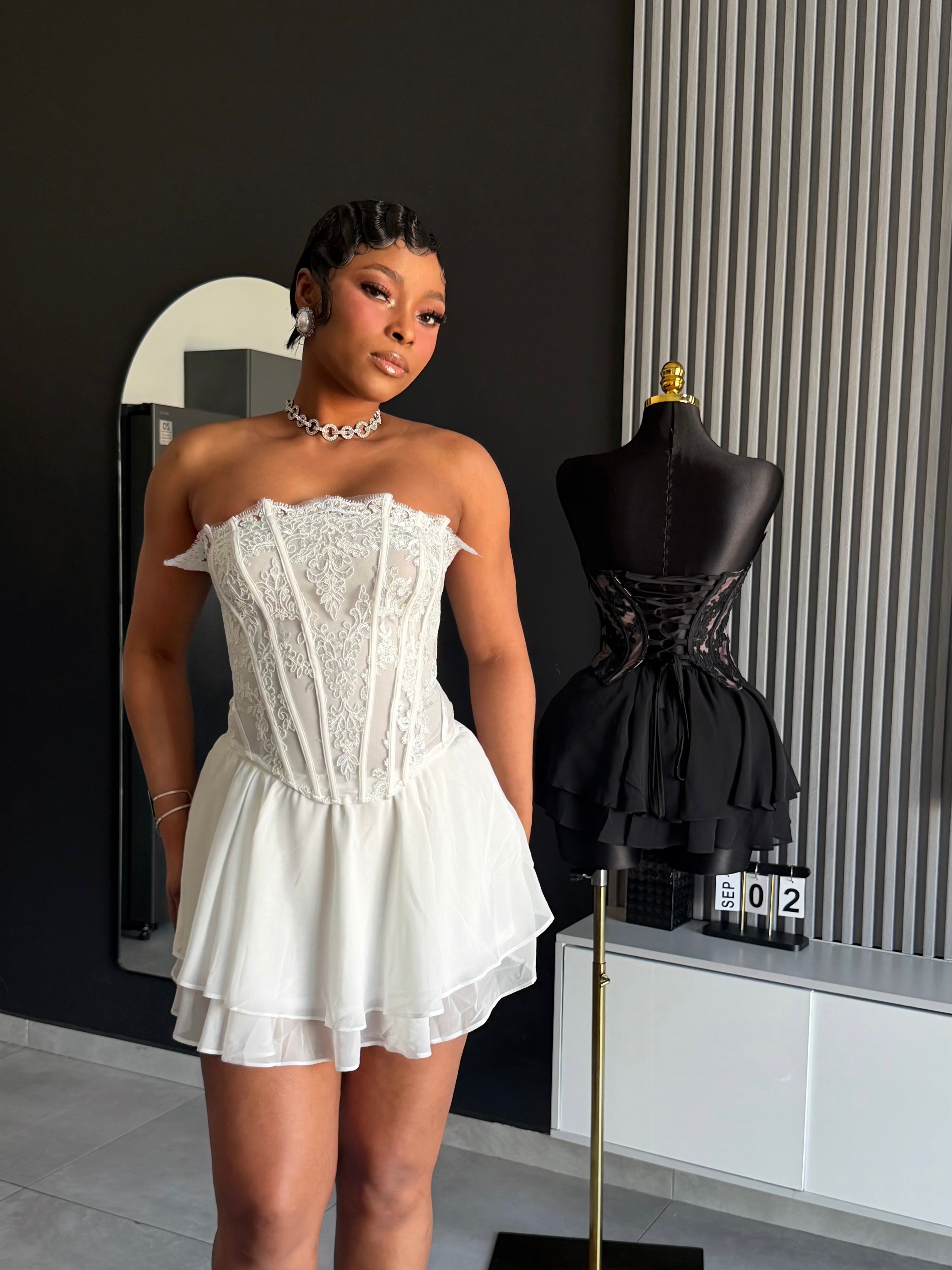 Noirelle Lace Corset Mini Dress White