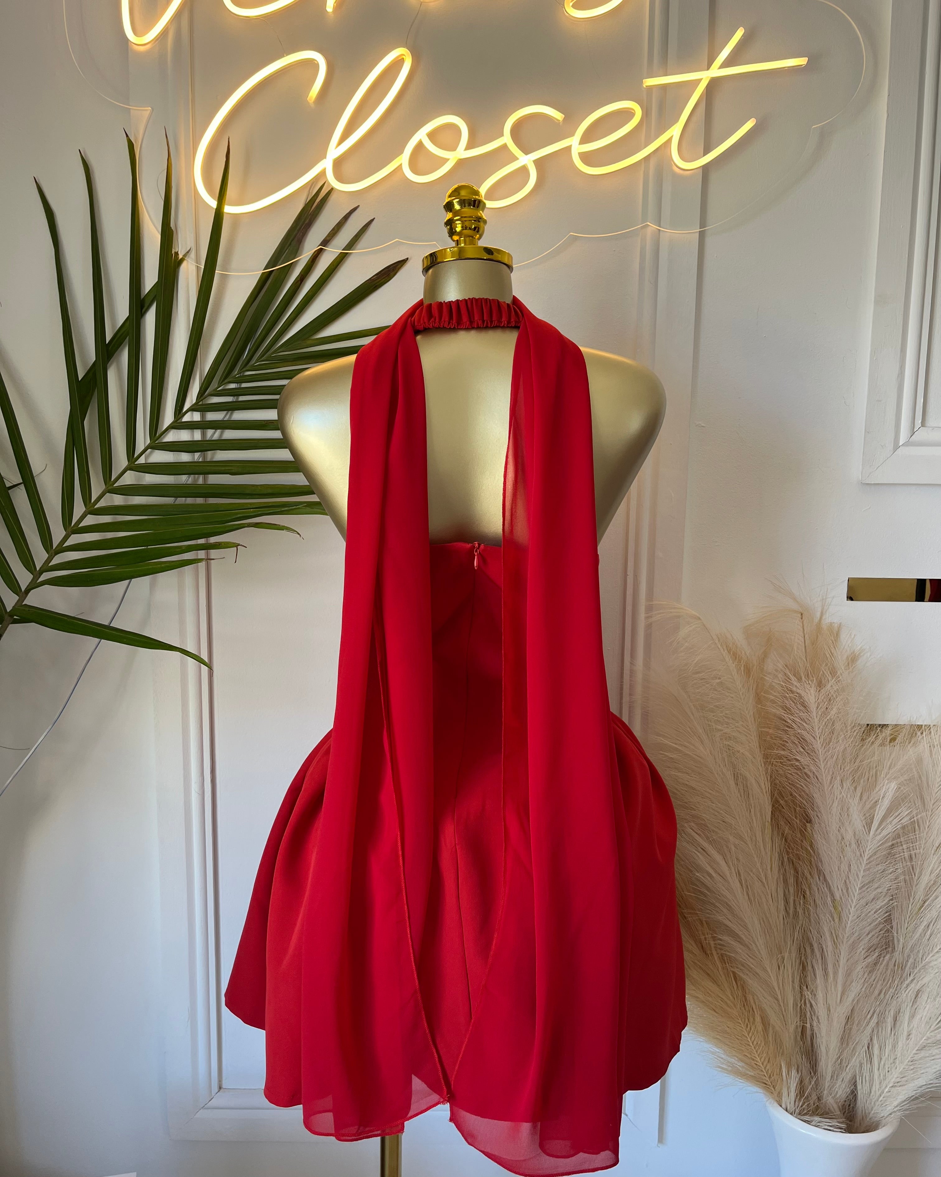 Lustre Red Off-Shoulder Skater Mini Dress