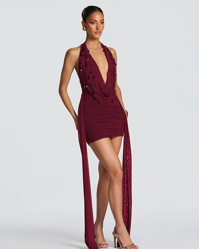 Sienna Embellished Drape Mini Dress