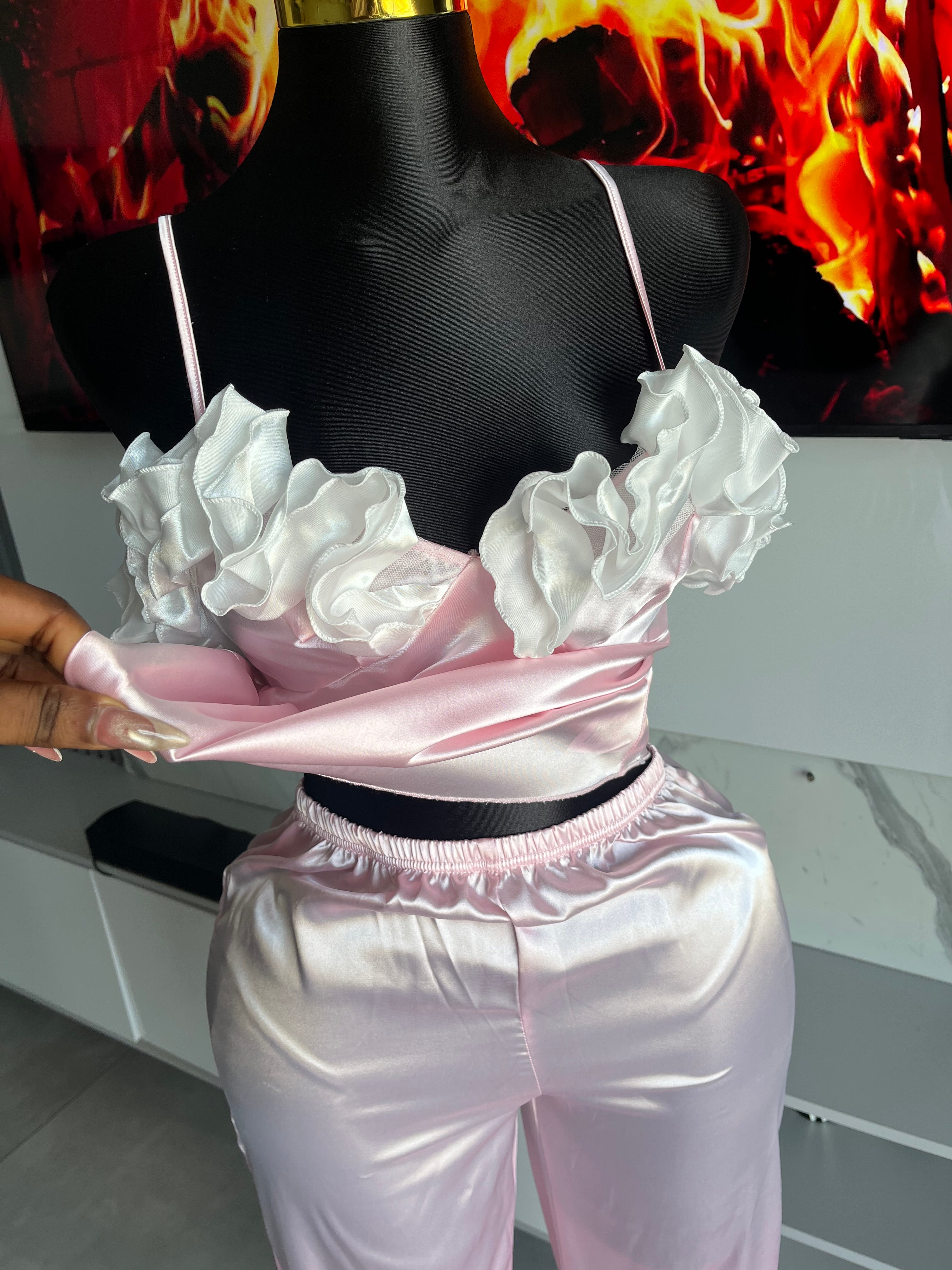 Maya Satin Ruffle Pajama Set