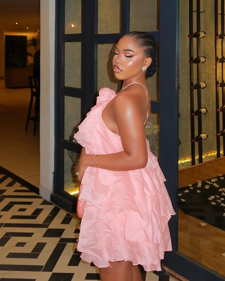 Keke Ruffle Halter Statement Mini Dress