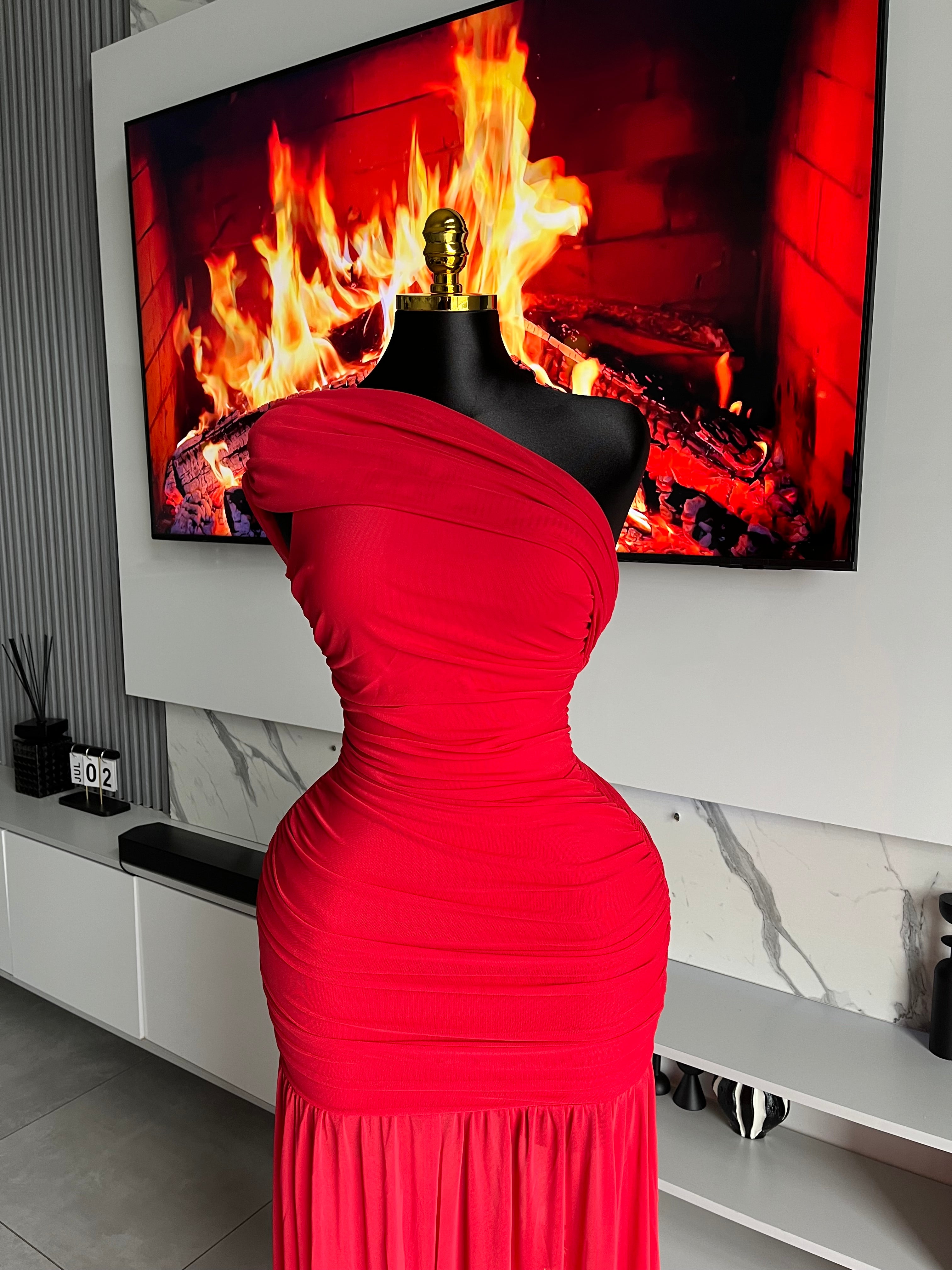 Kendall One-Shoulder Ruched Maxi Dress Red