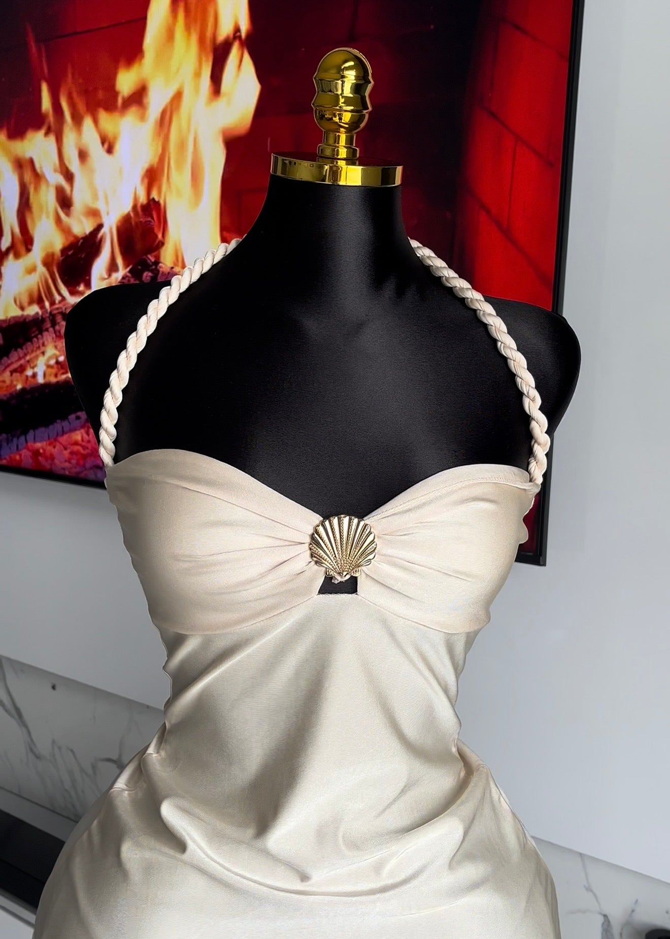 Jolie Shell-Detail Halter Mini Dress