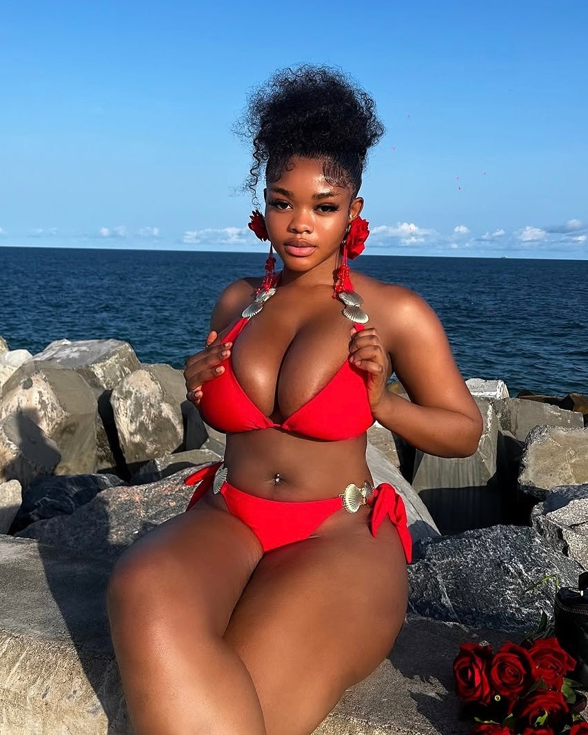 Adele Red Shell Detail Bikini Set