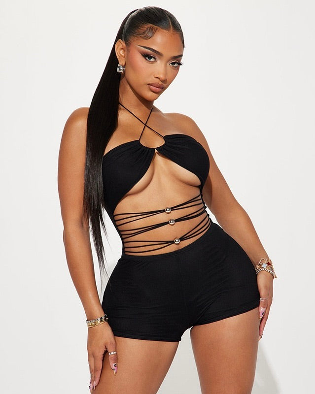 Midnight Lace-Up Romper