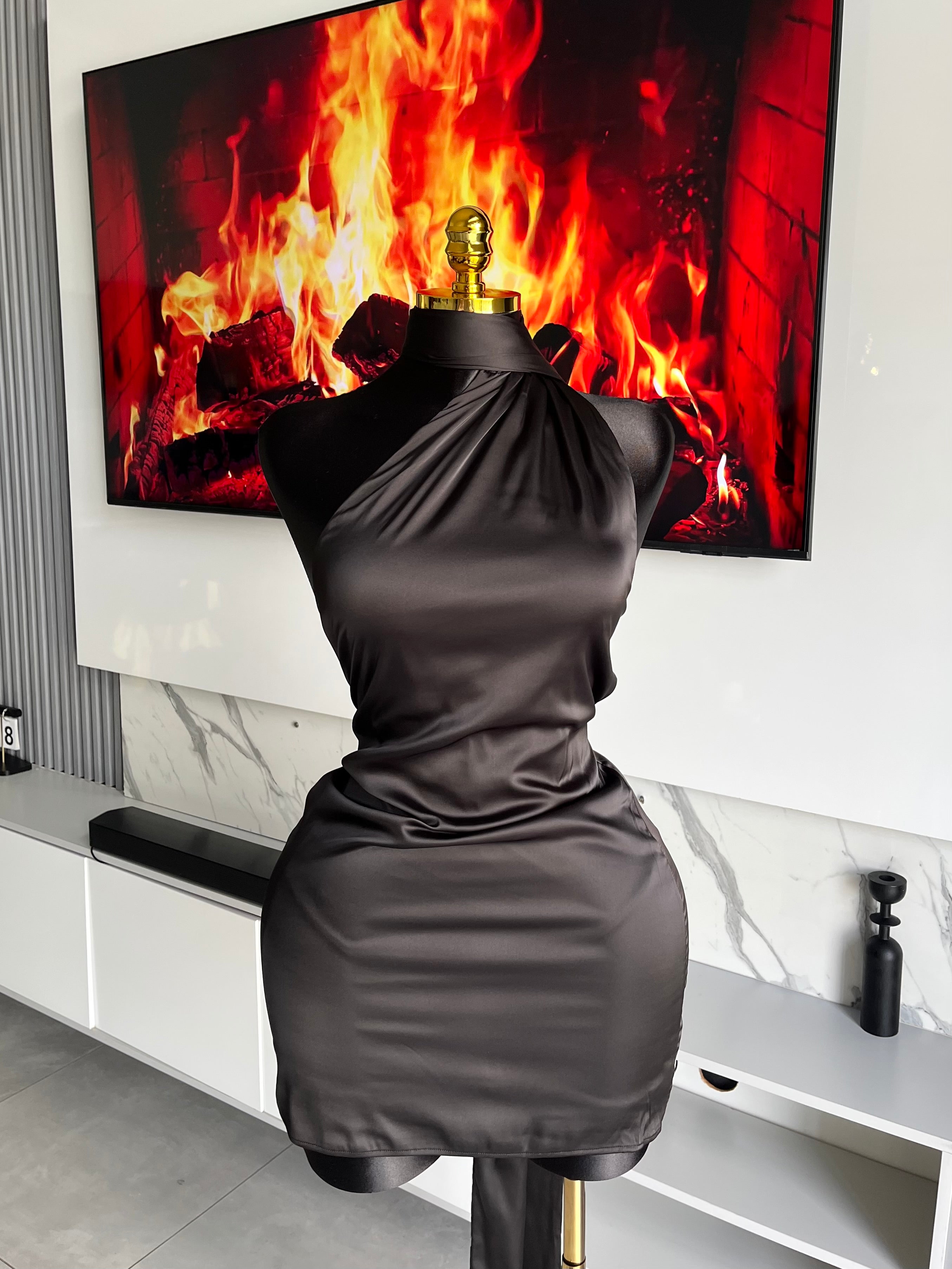Belmont Satin Scarf-Neck Mini Dress