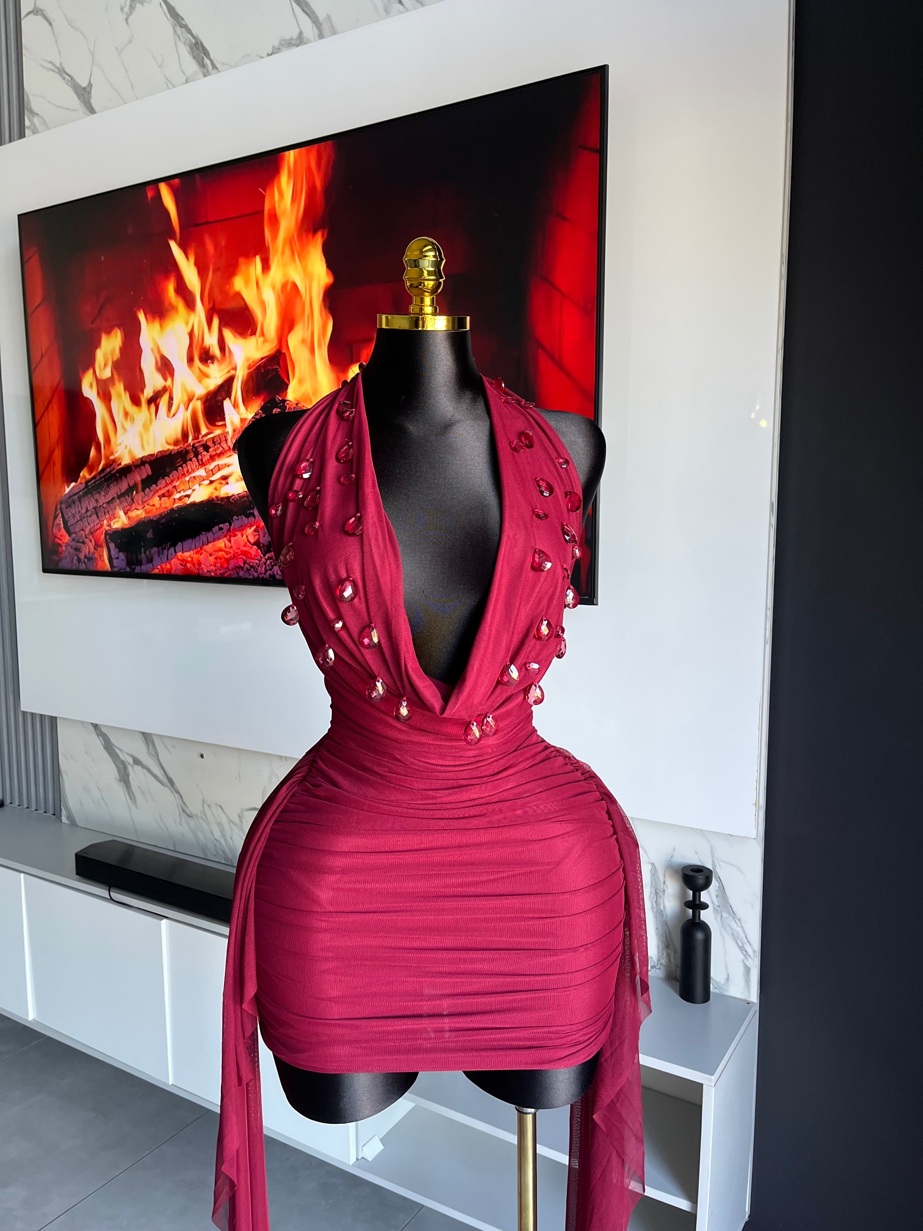 Sienna Embellished Drape Mini Dress