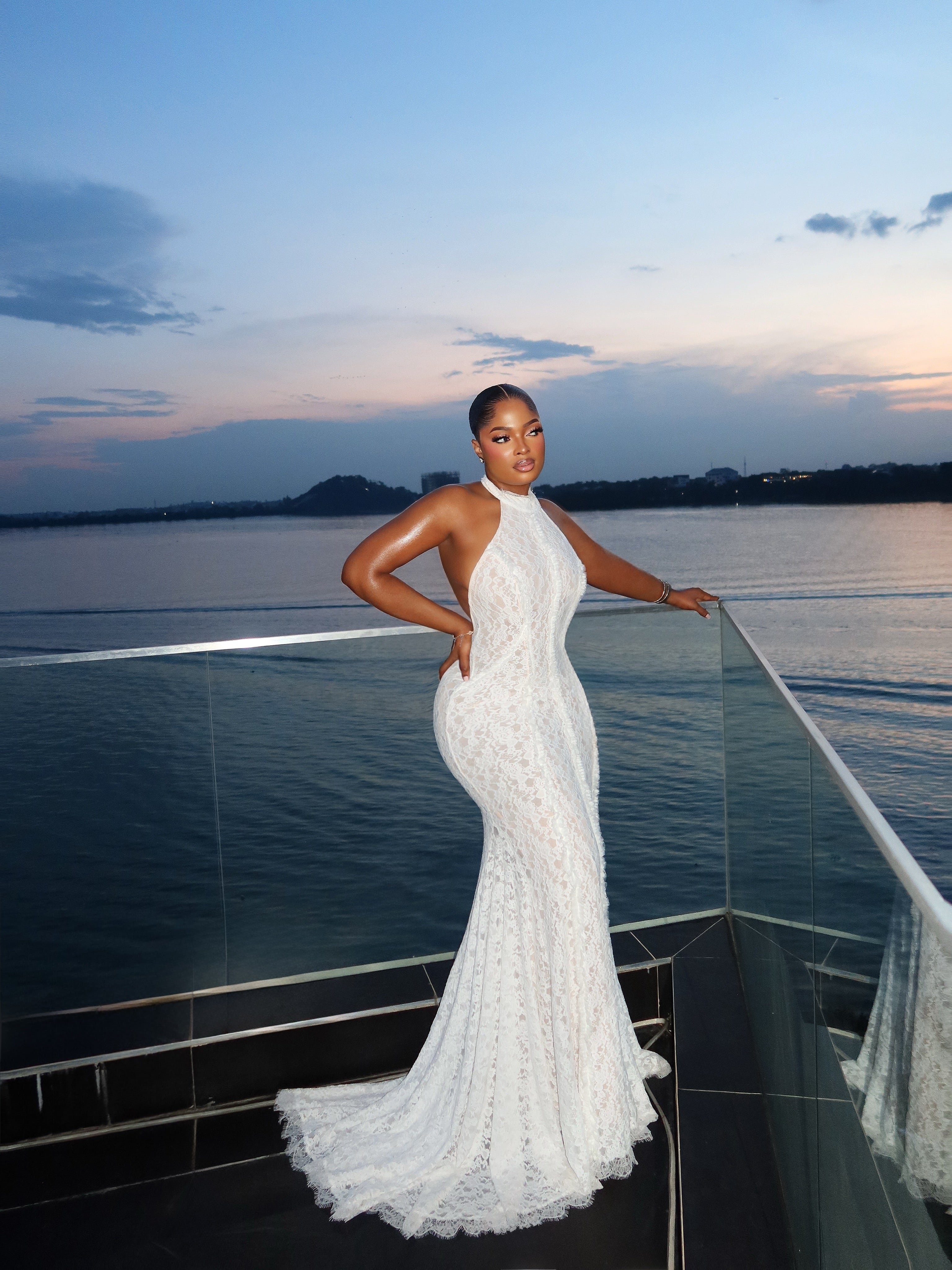 Starlet Lace Halter Mermaid Maxi Dress White
