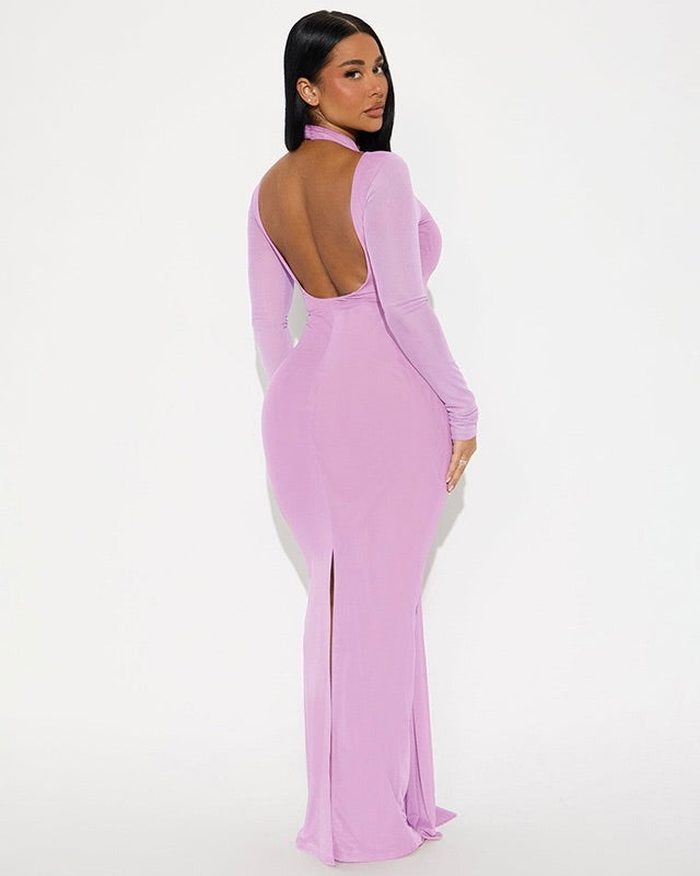 Noire Draped Sleeve Maxi Dress Purple