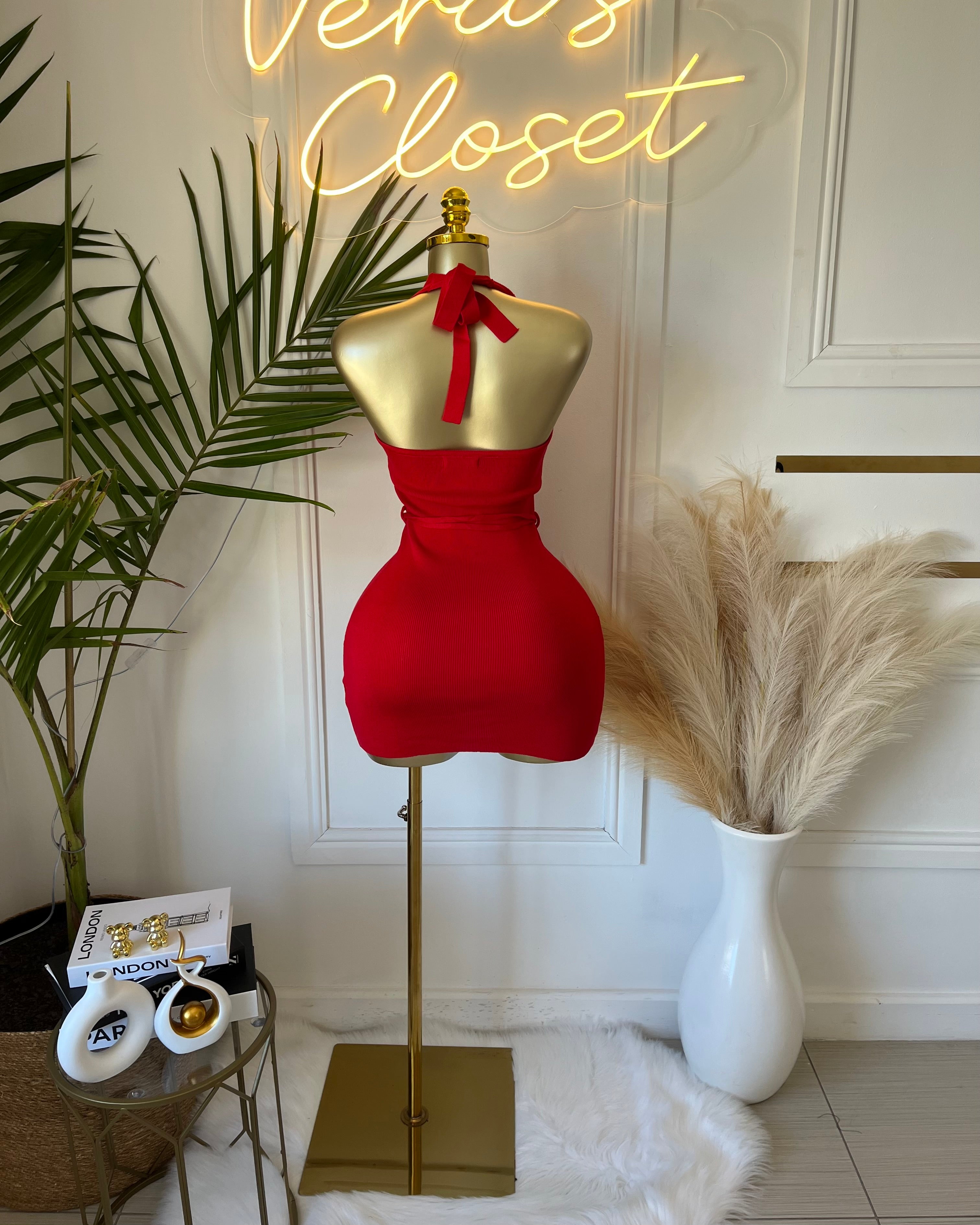 Khari Sculpted Halter Mini Dress