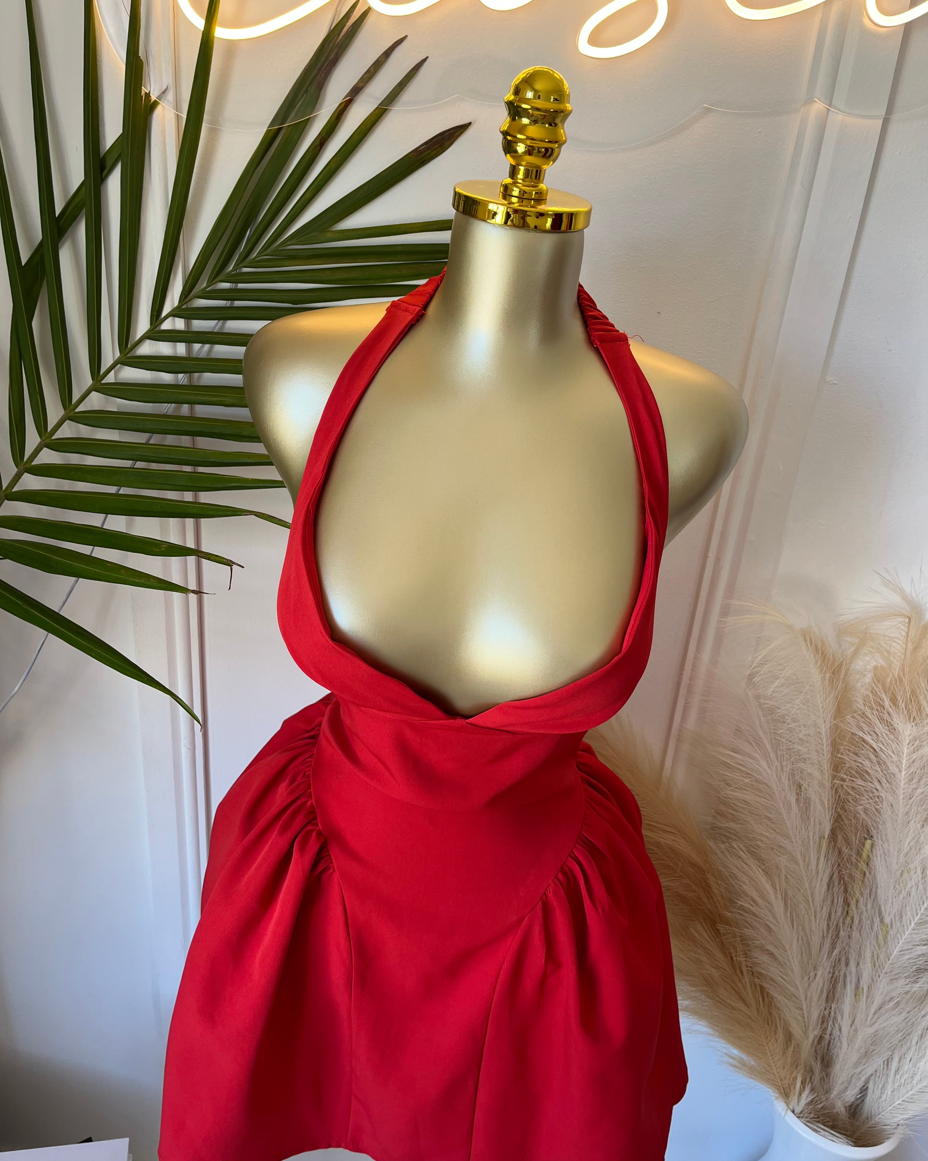 Lustre Red Off-Shoulder Skater Mini Dress