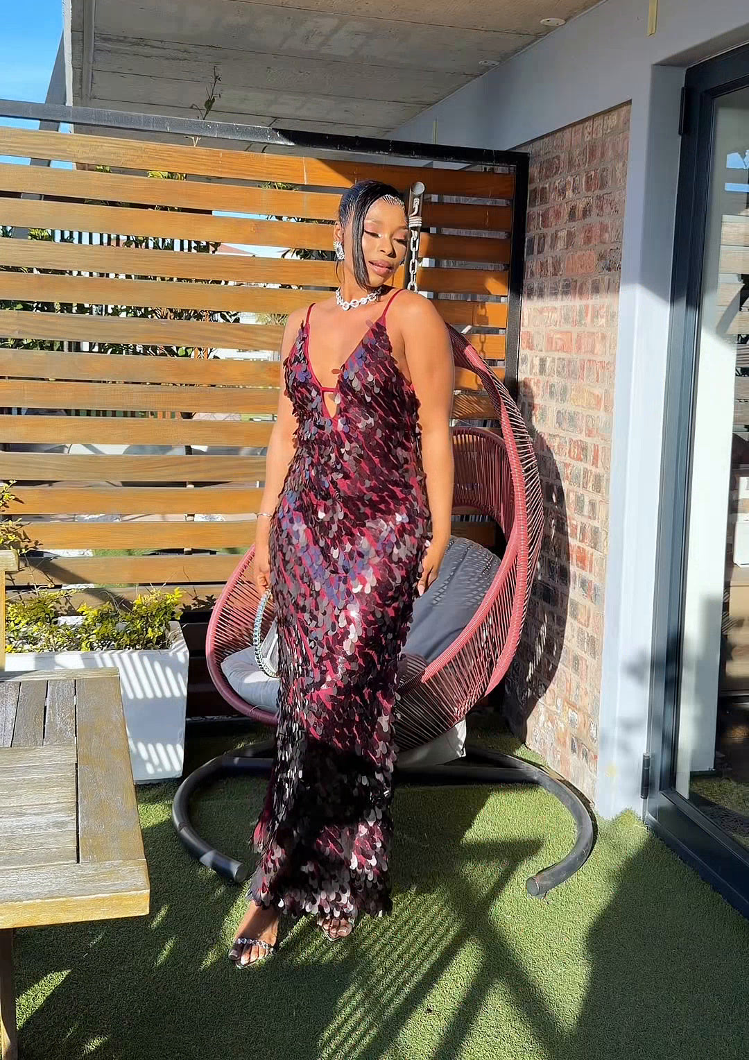 Siren Paillette Sequin Maxi Dress Red