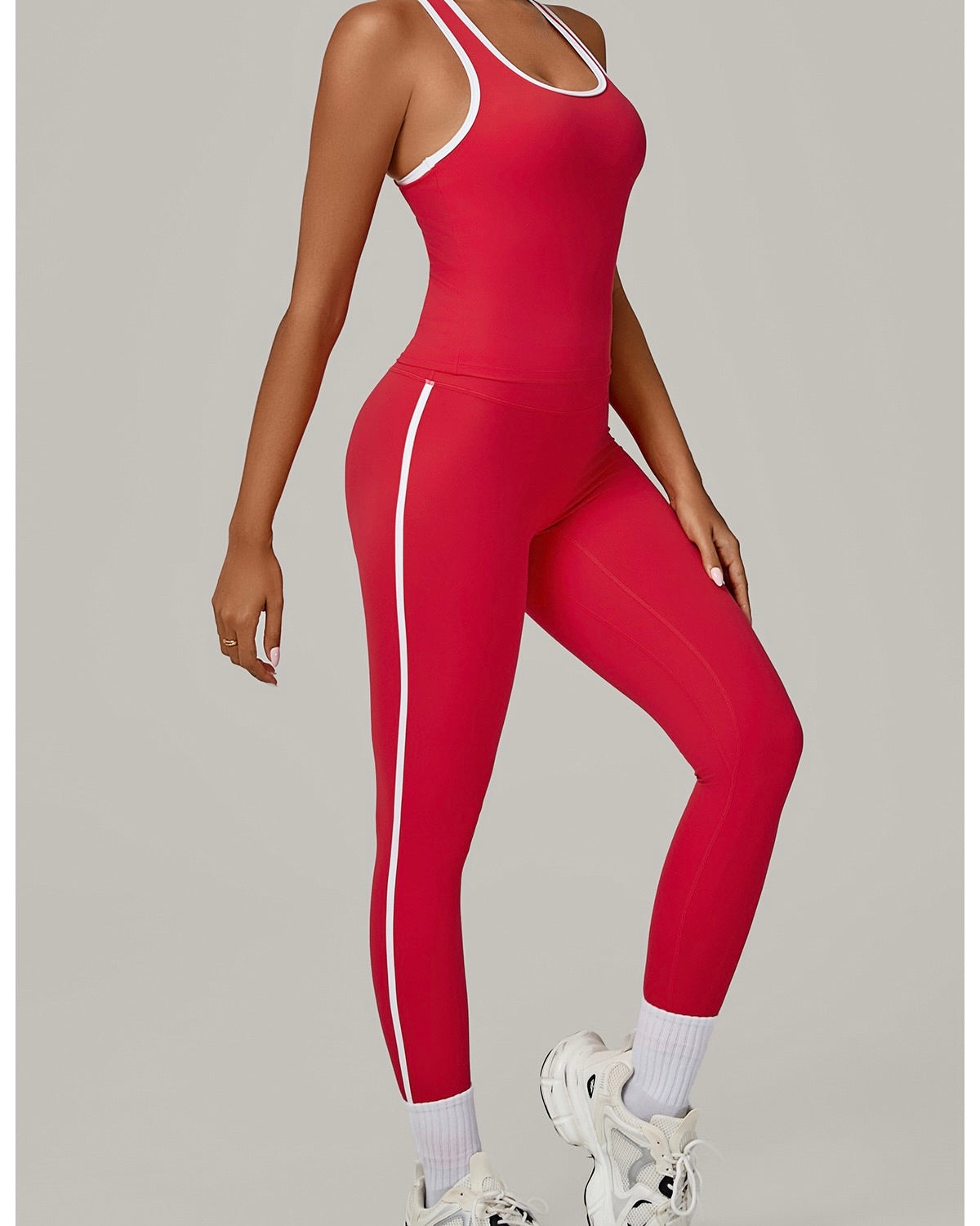 Lizel Sporty Contrast Trim Pant Set Red