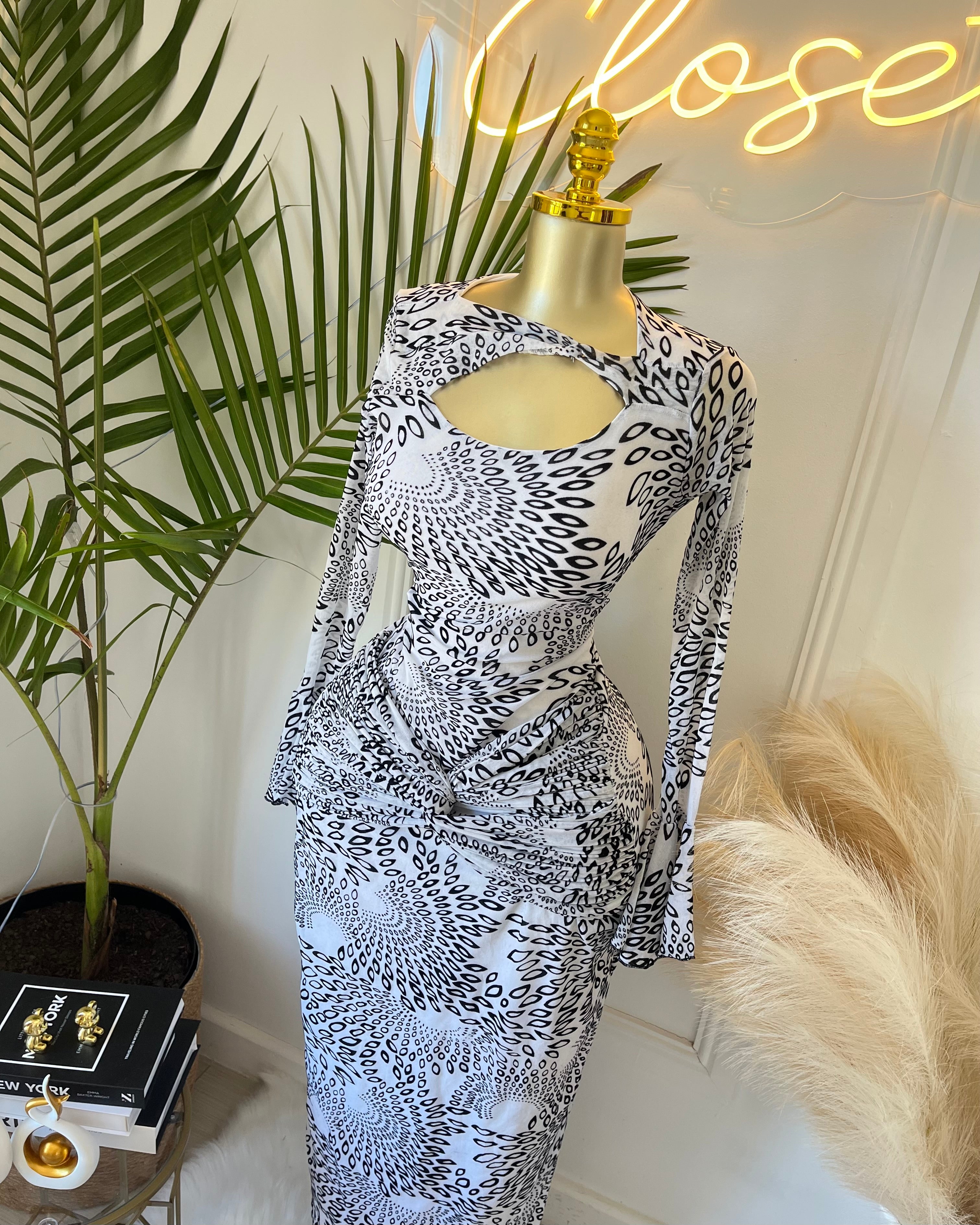 Zelara Mesh Print Cut-Out Maxi Dress