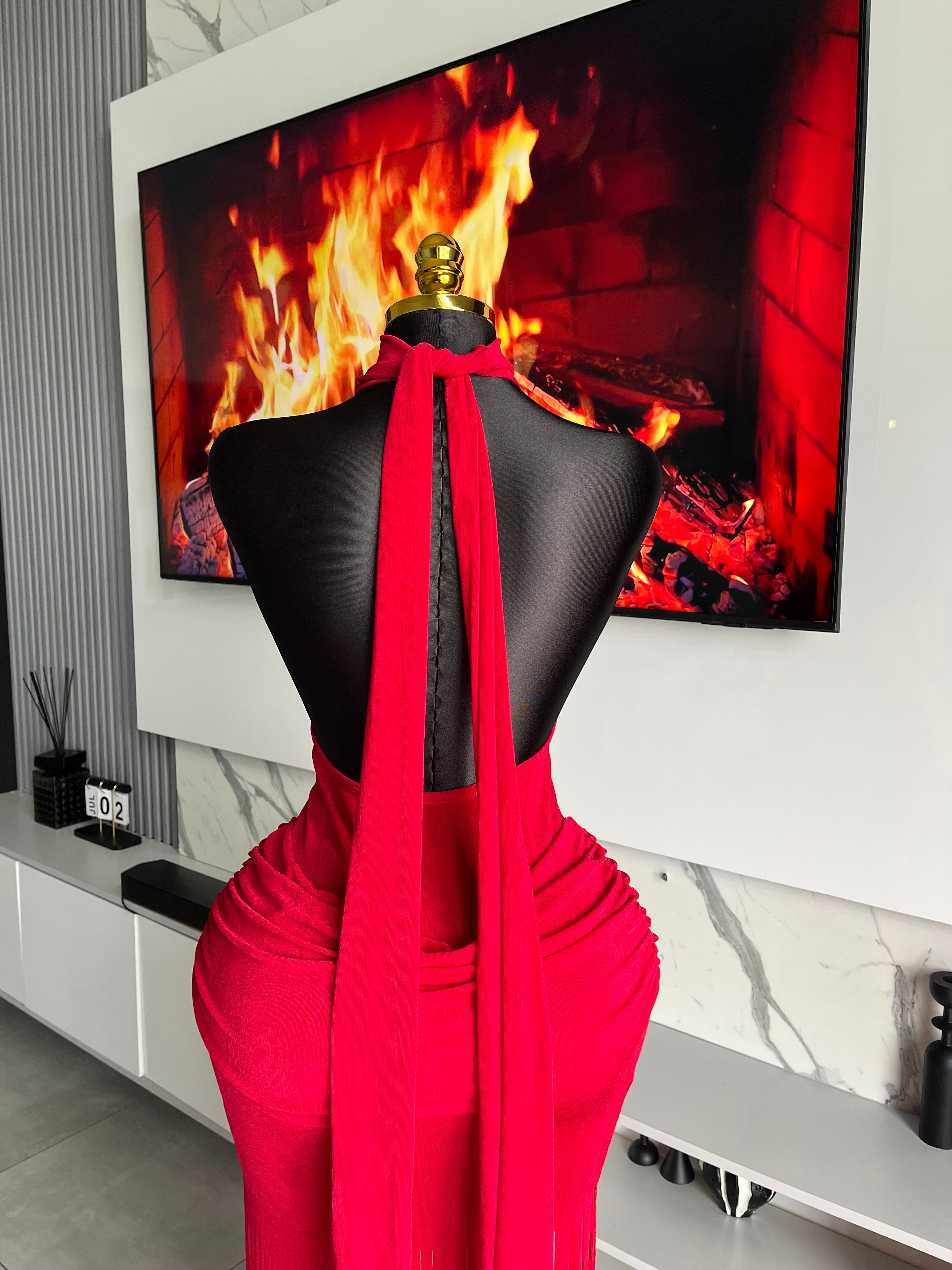 Amoura Fringe Maxi Dress Red