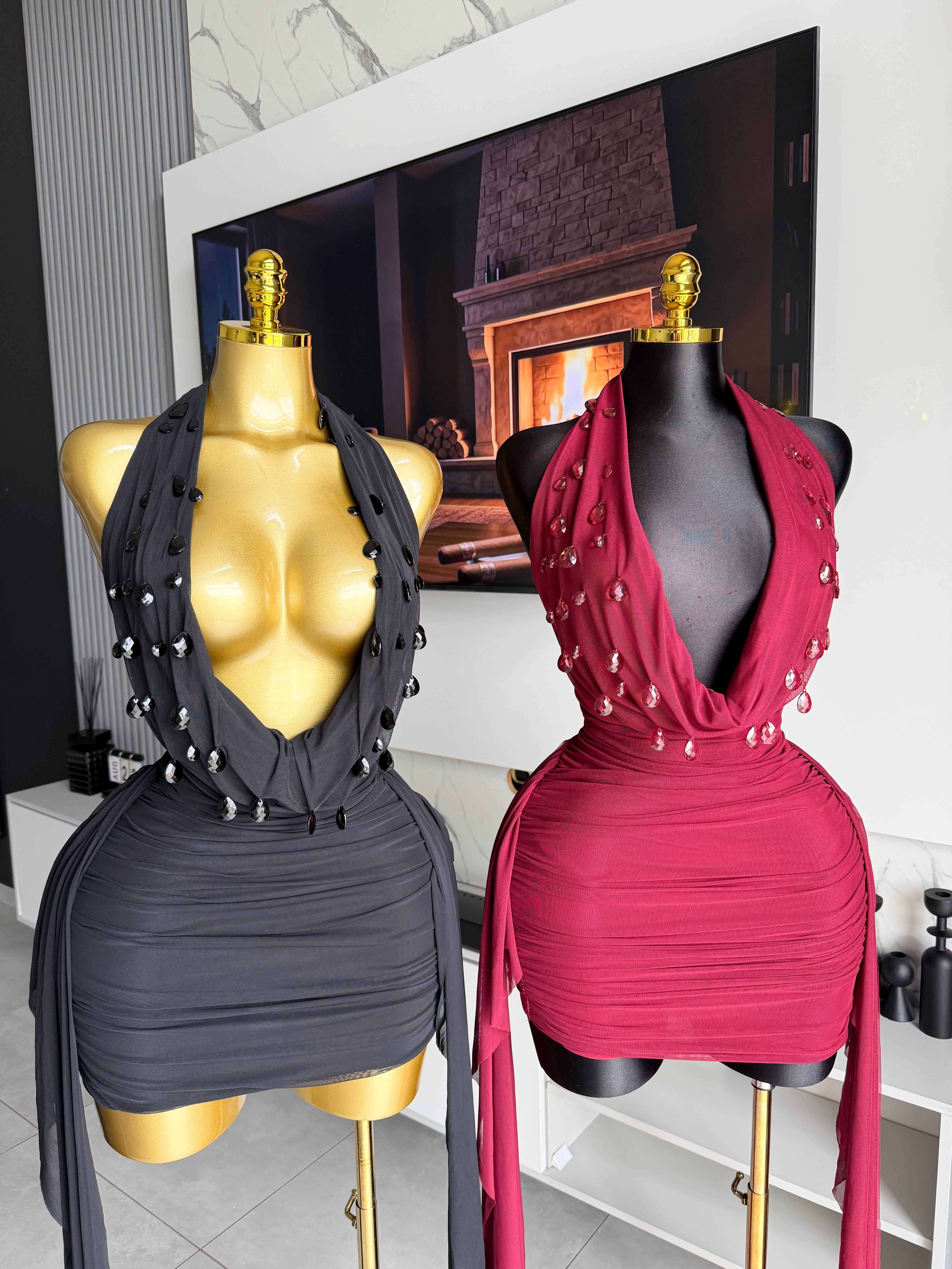 Sienna Embellished Drape Mini Dress