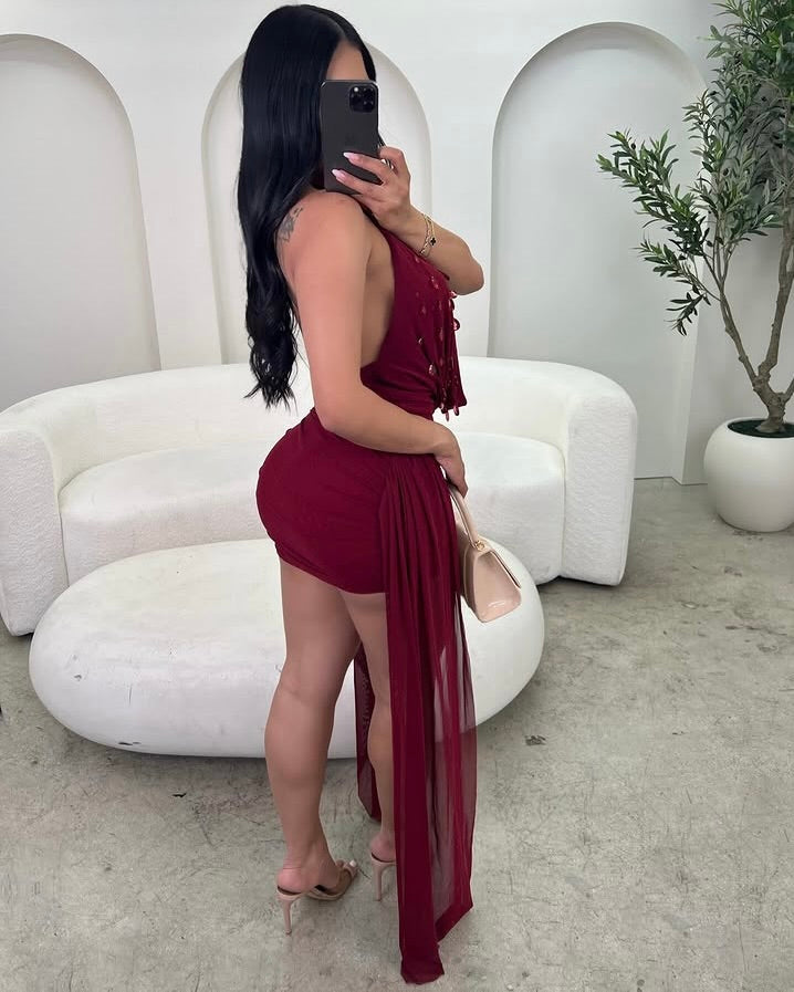 Sienna Embellished Drape Mini Dress