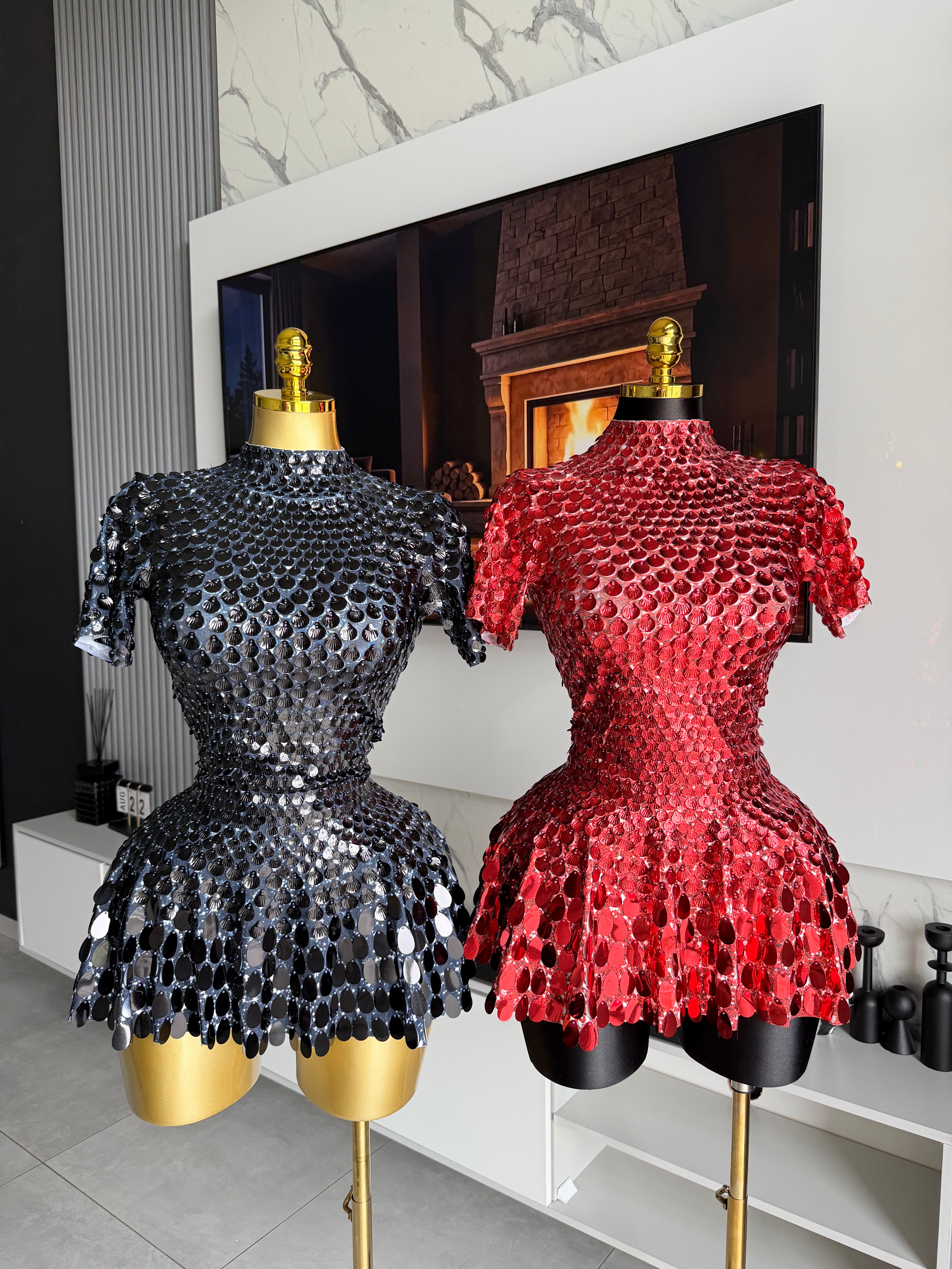 Godiva Mirror Embellished Mini Dress Red