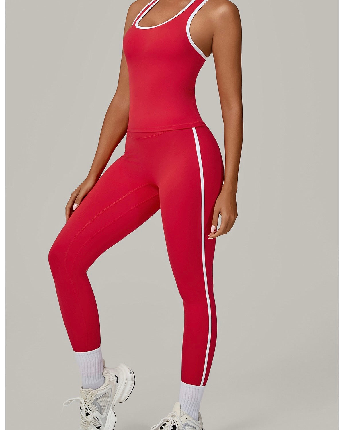Lizel Sporty Contrast Trim Pant Set Red