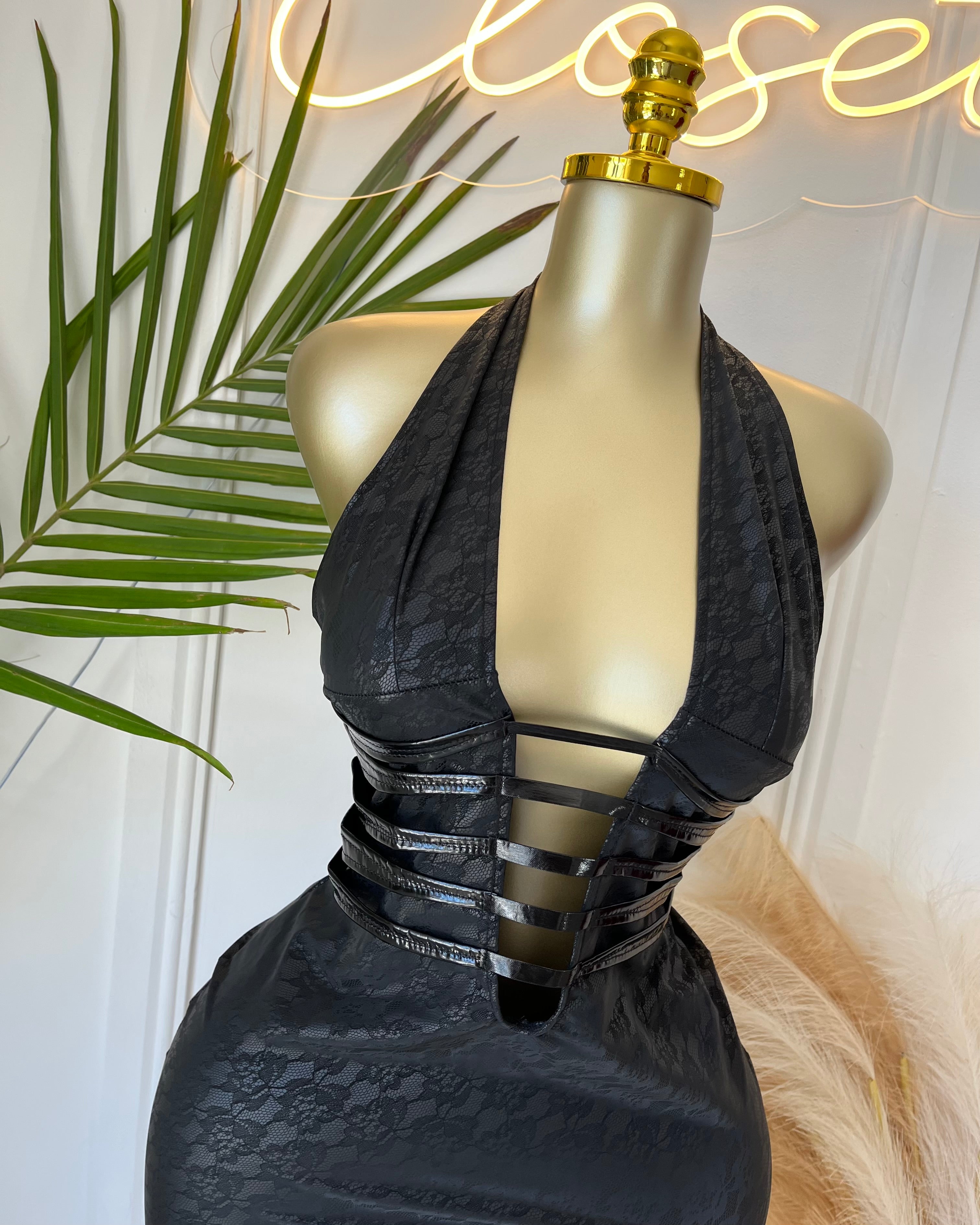 Obsession Black Lace-Up Mini Dress