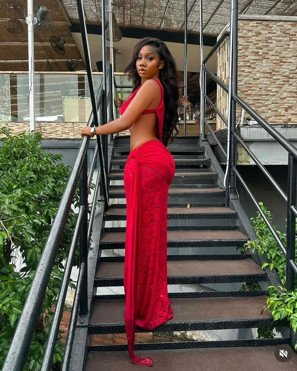 Emmerie Draped Lace Cut-Out Maxi Gown