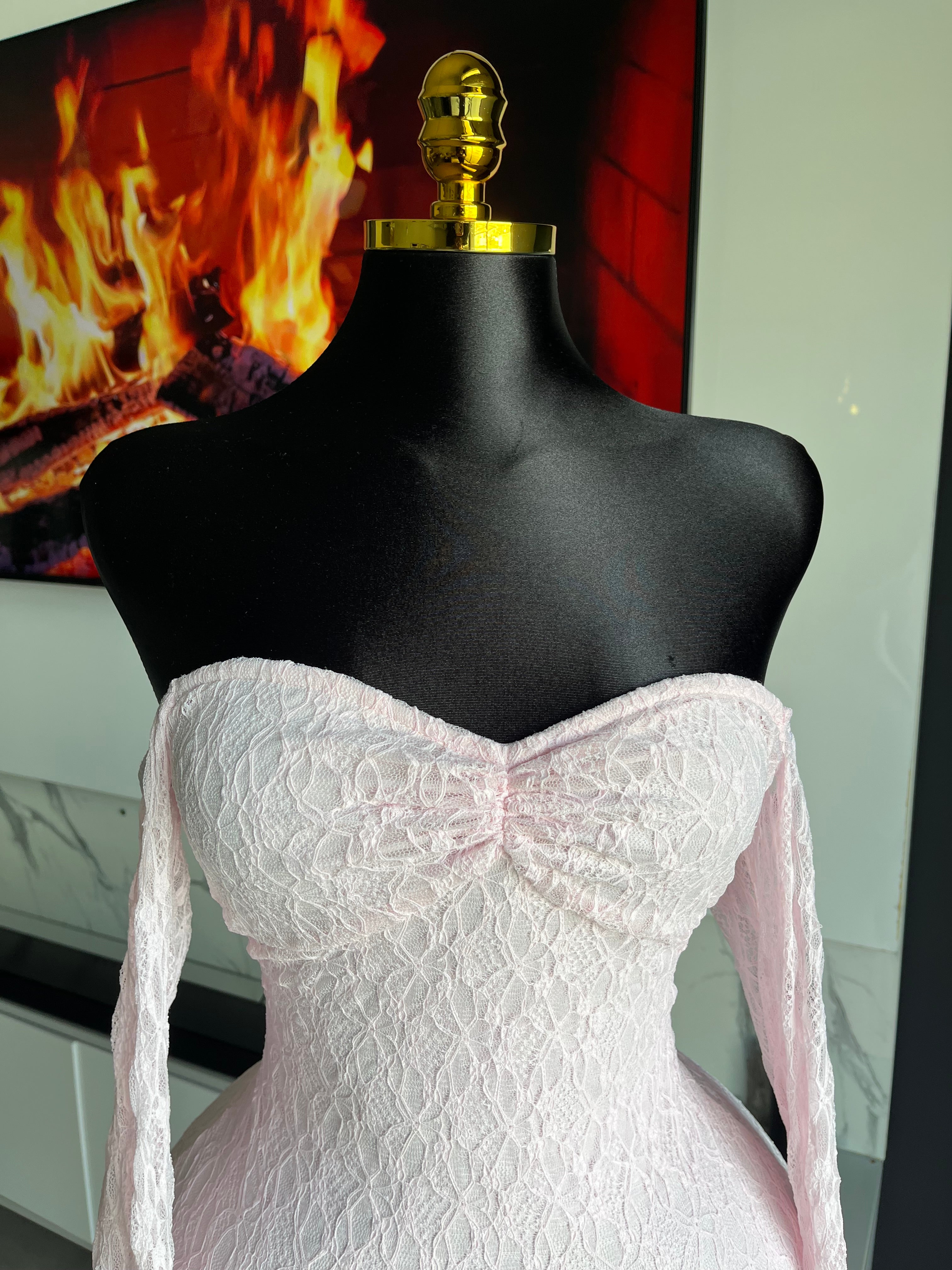 Keke Blush Lace Off-Shoulder Maxi Dress