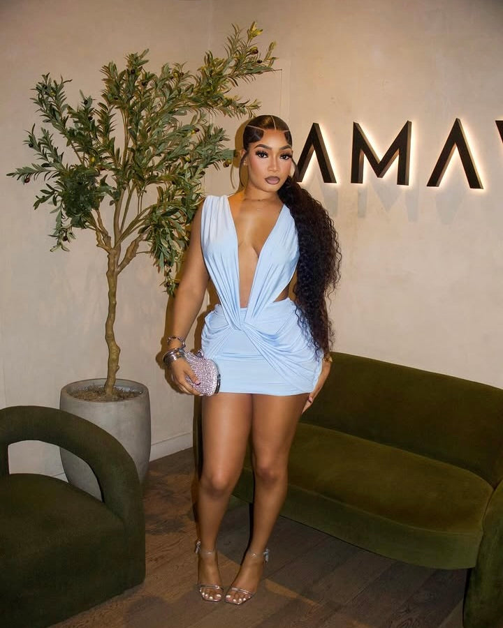 Oralee Plunge Ruched Mini Dress