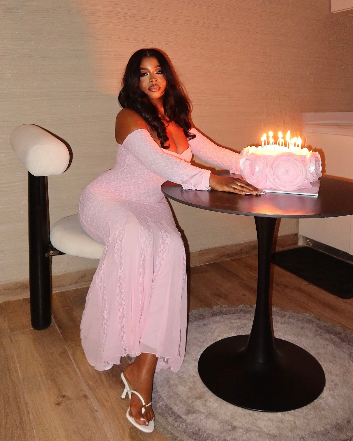 Keke Blush Lace Off-Shoulder Maxi Dress