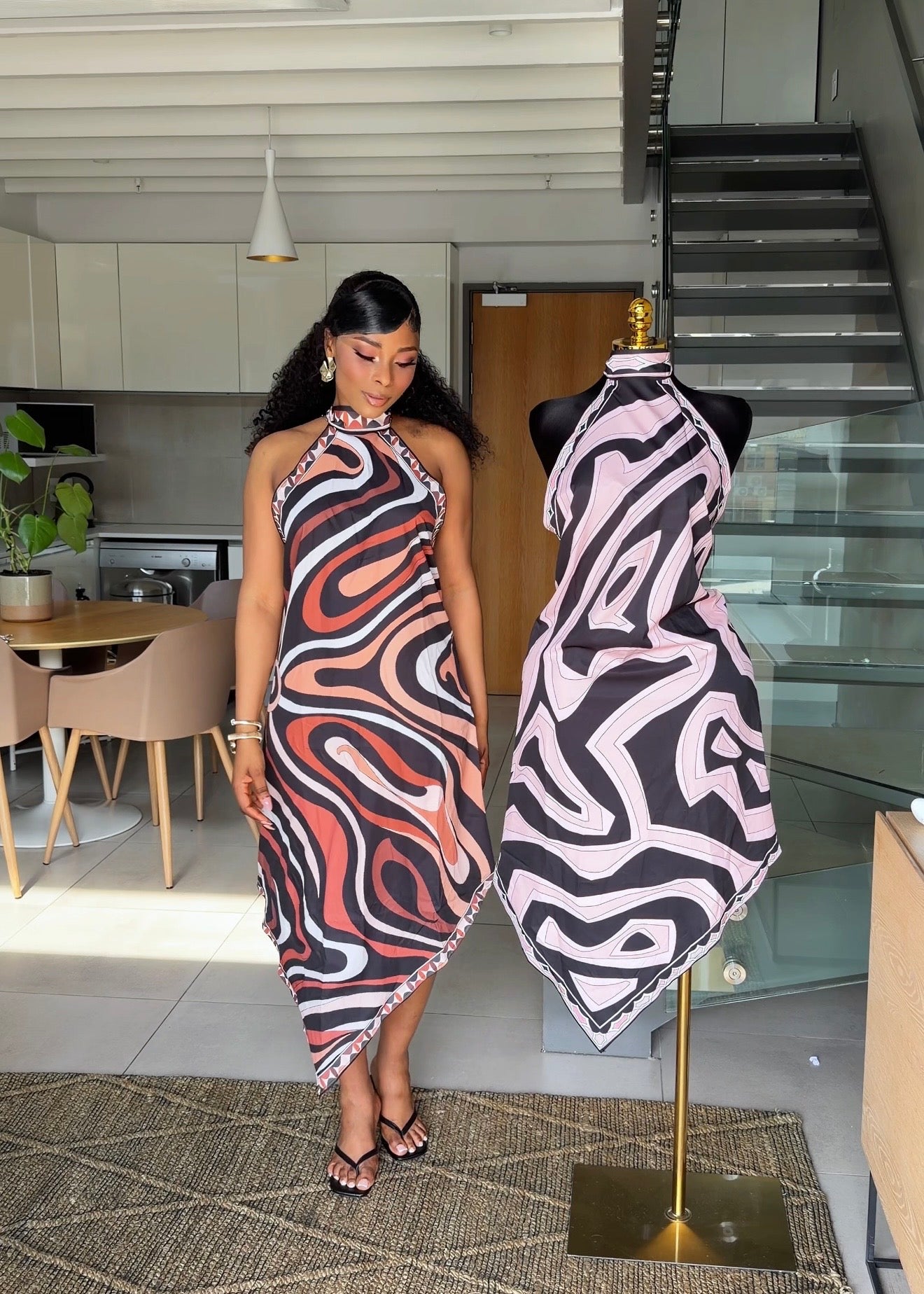 Naomi Abstract Print Halter Dress