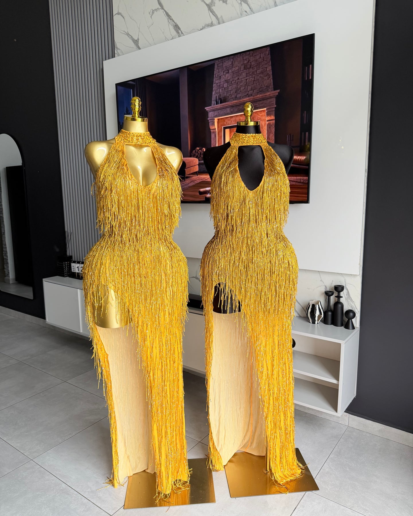 Zahara Gold Fringe Maxi Dress