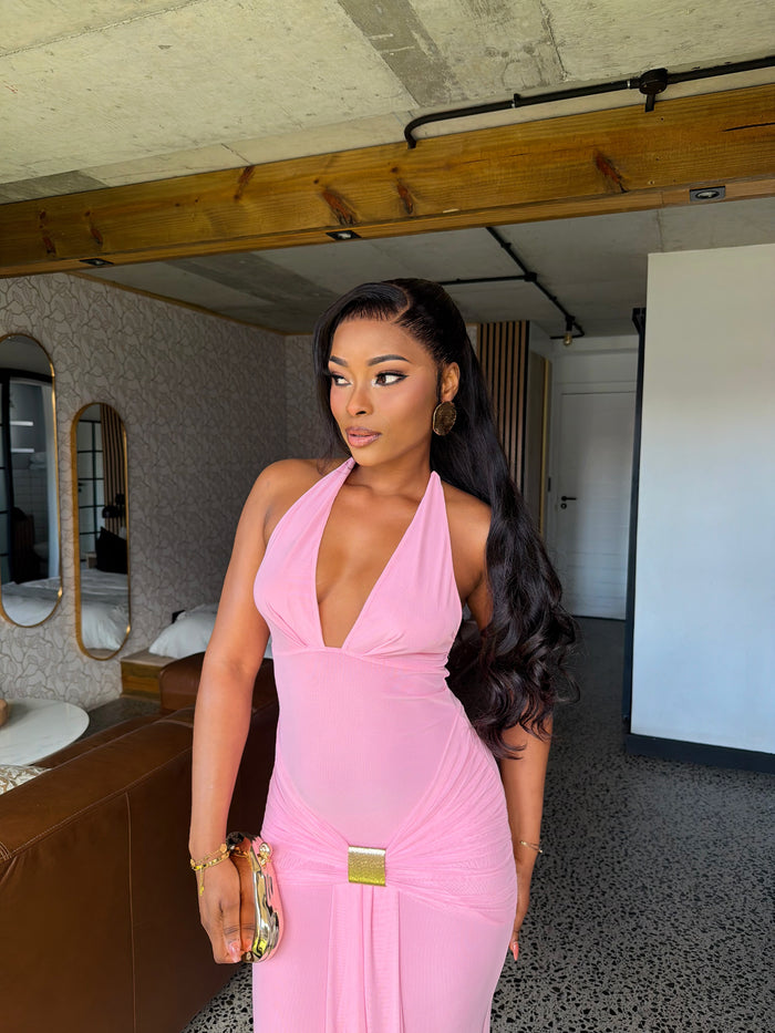 Sienna Diamanté Halter Maxi Dress Pink