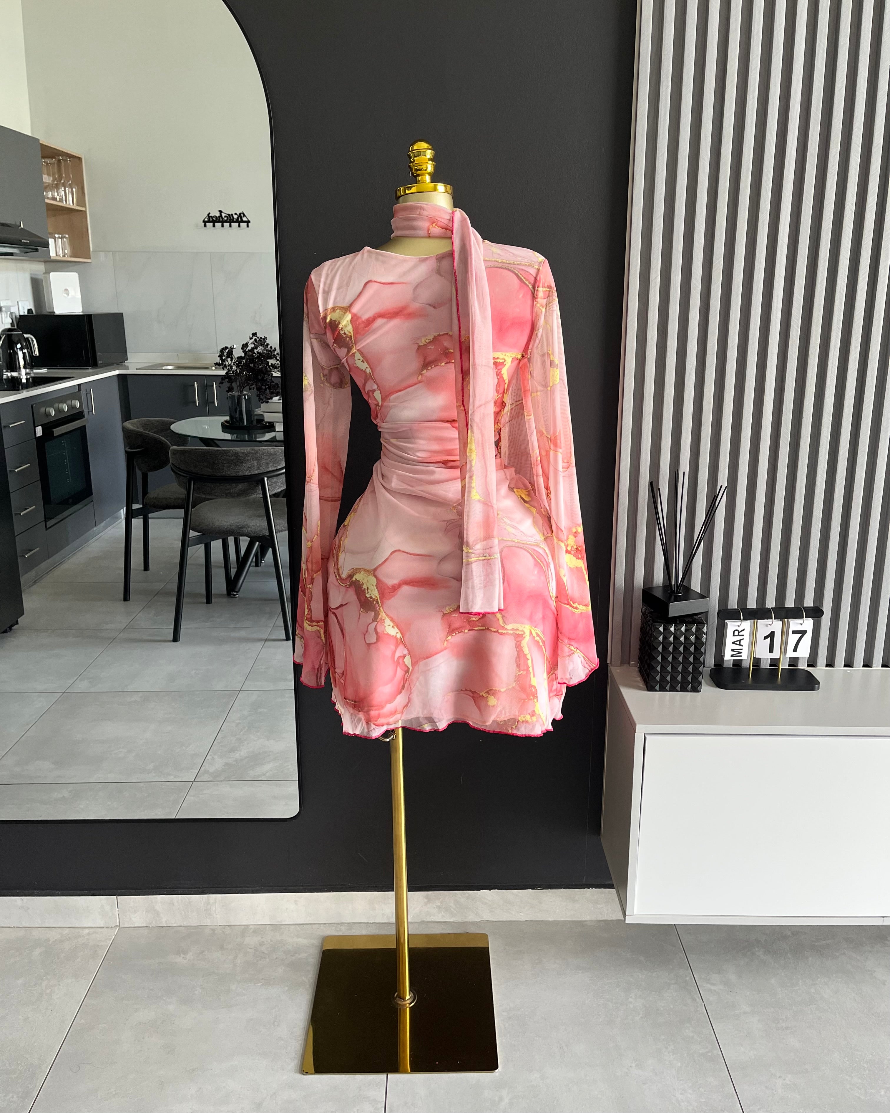 Blush Muse Mesh Mini Dress with Scarf