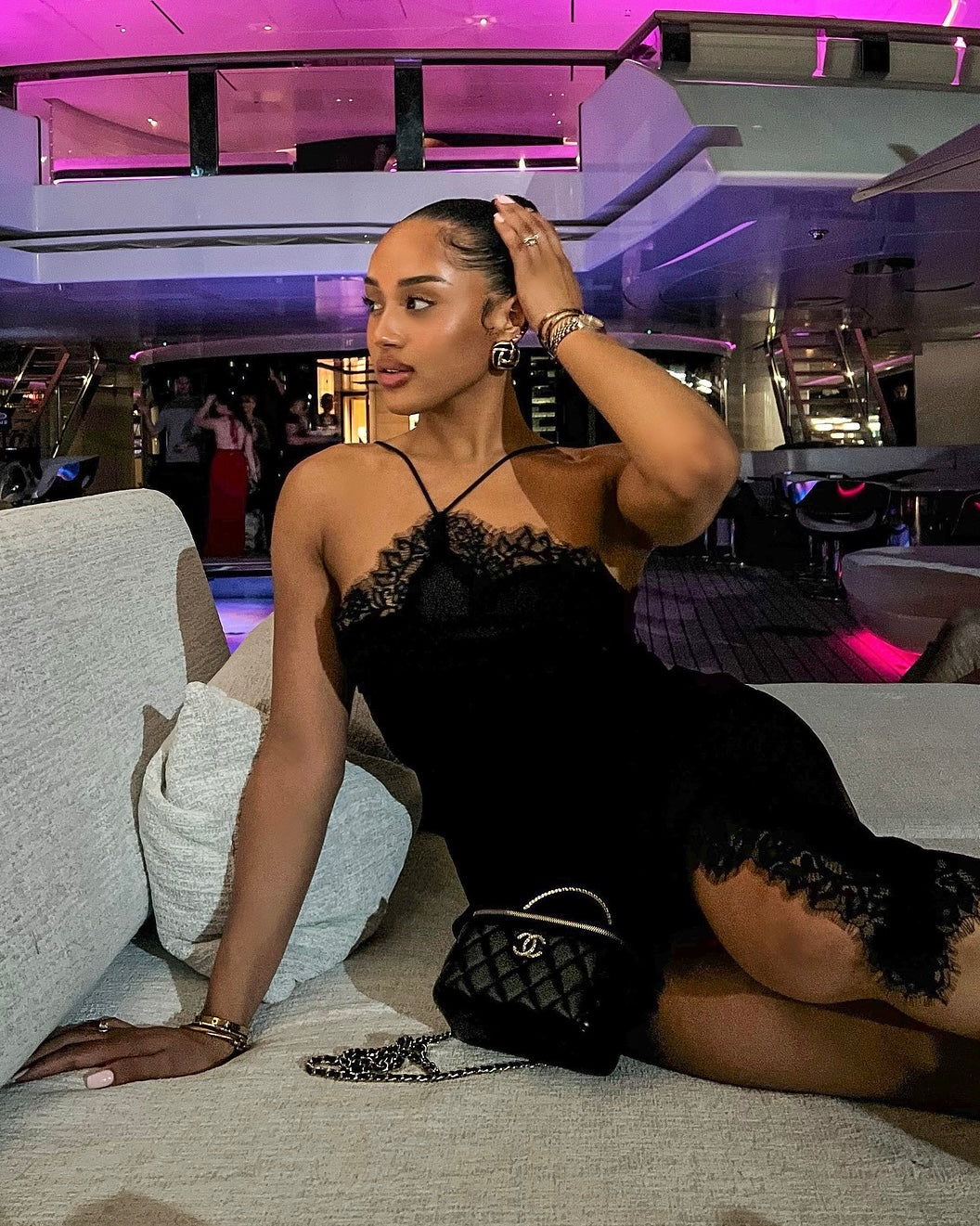 Odessa Satin Lace Mini Dress