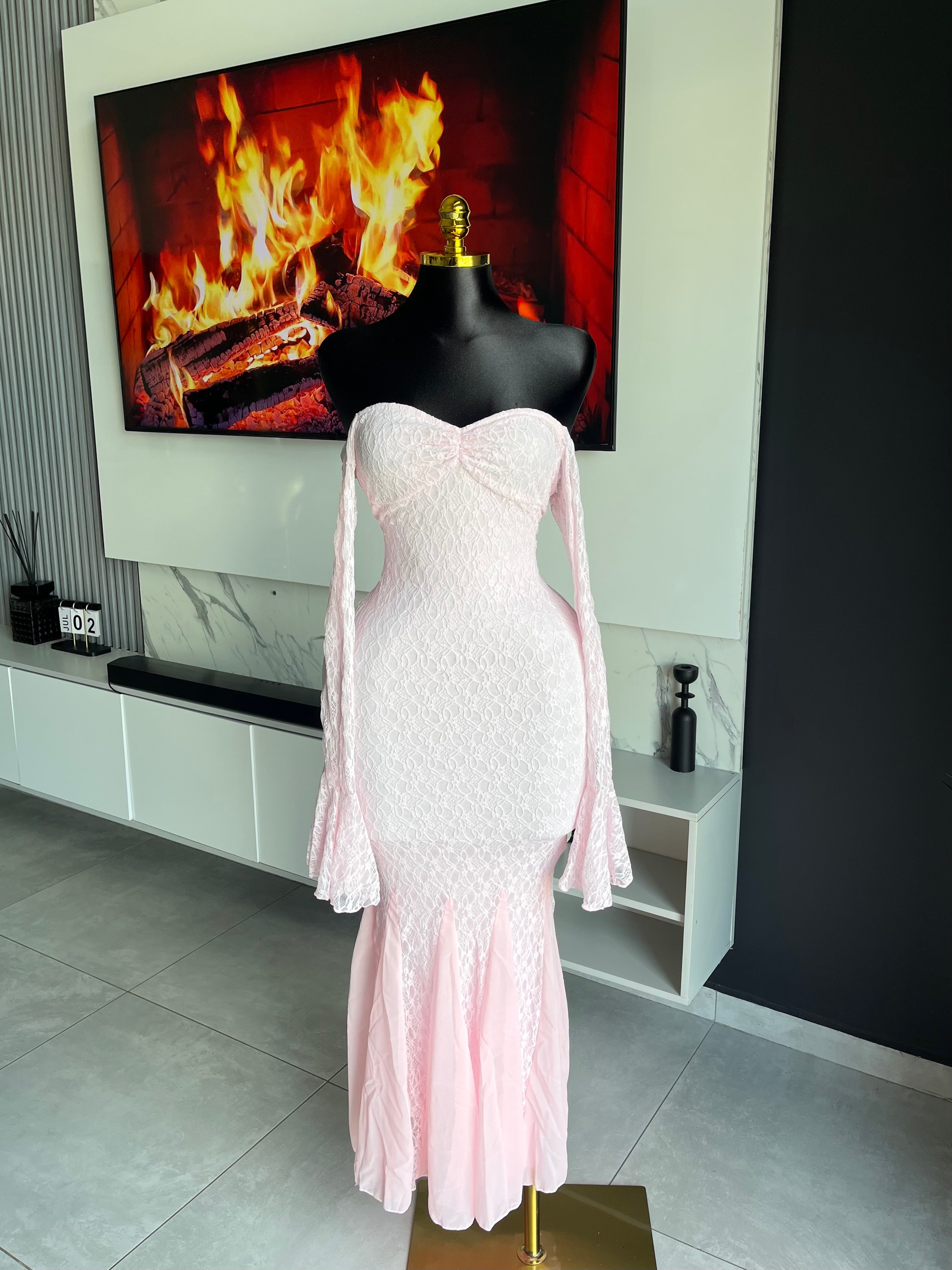 Keke Blush Lace Off-Shoulder Maxi Dress