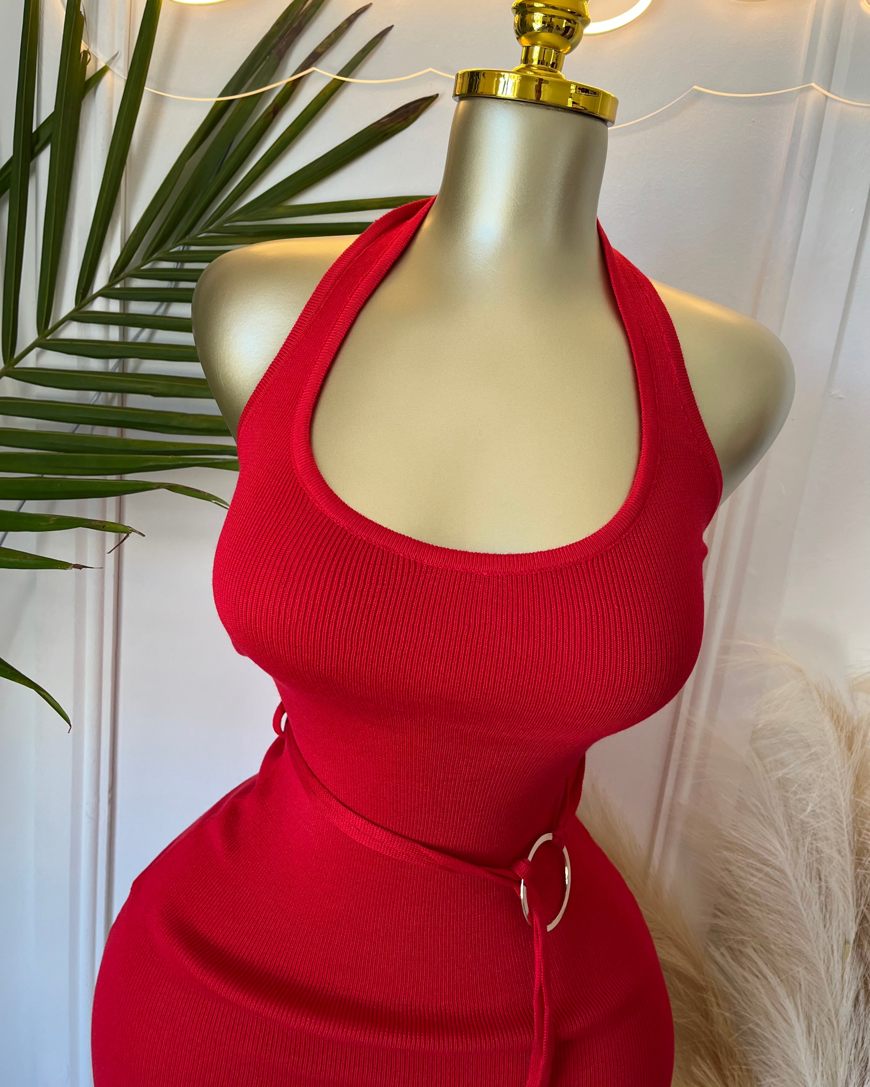 Khari Sculpted Halter Mini Dress