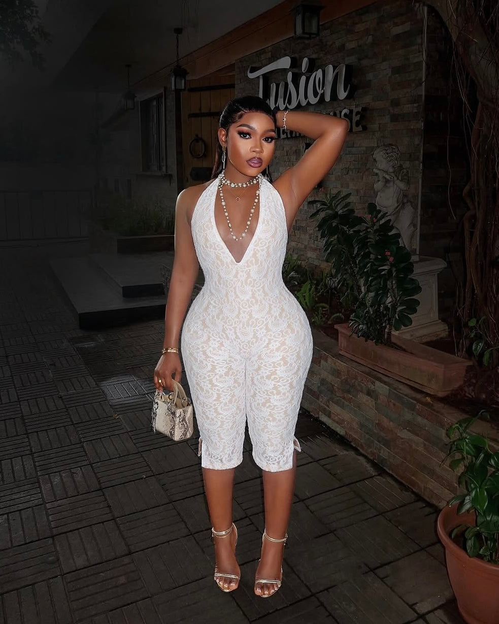 Eluzi Lace Halter Sculpt Jumpsuit