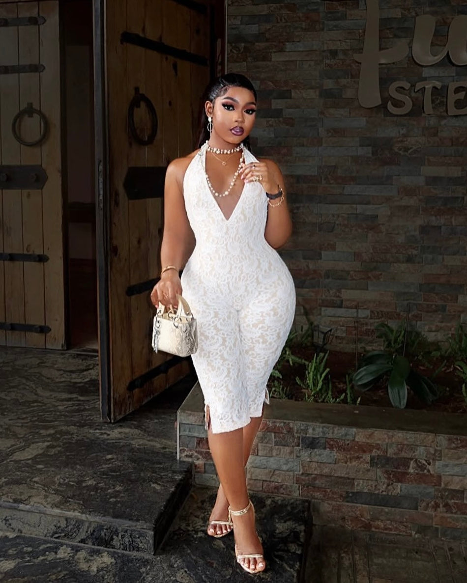 Eluzi Lace Halter Sculpt Jumpsuit