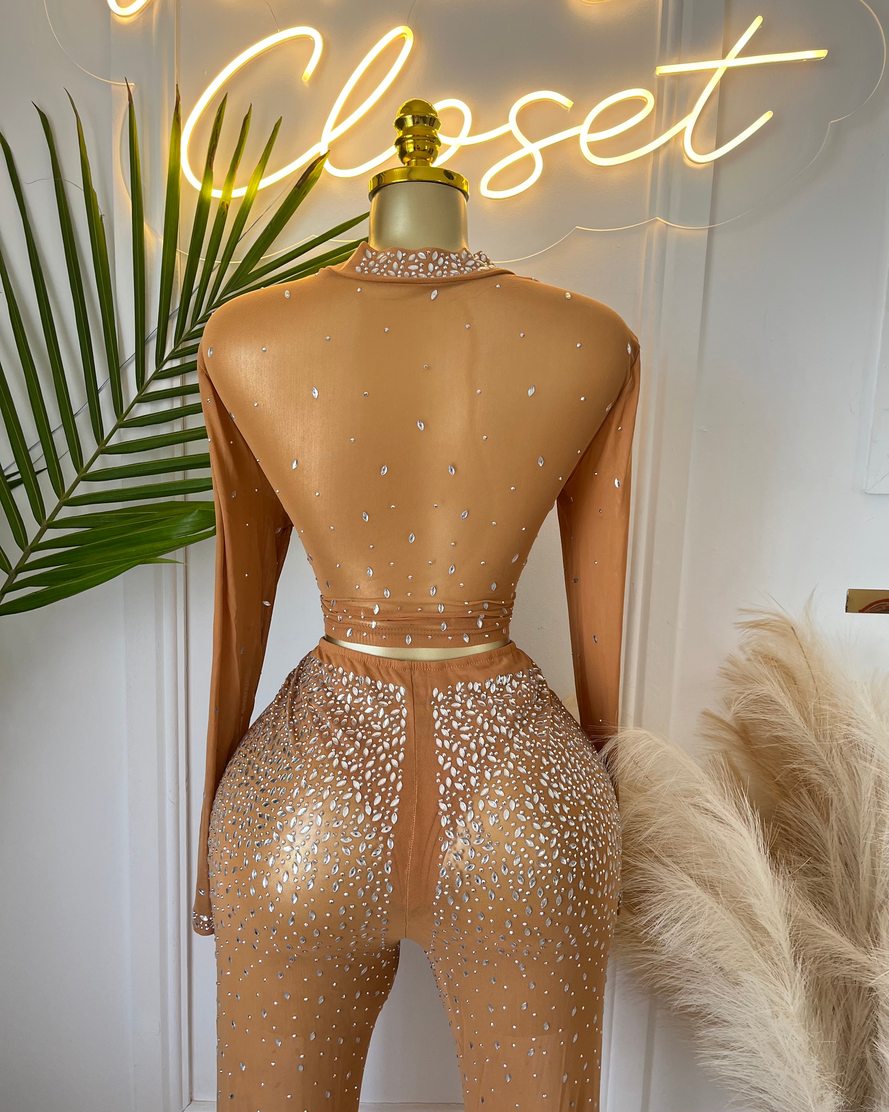 Dabney Crystal Mesh Pant Set