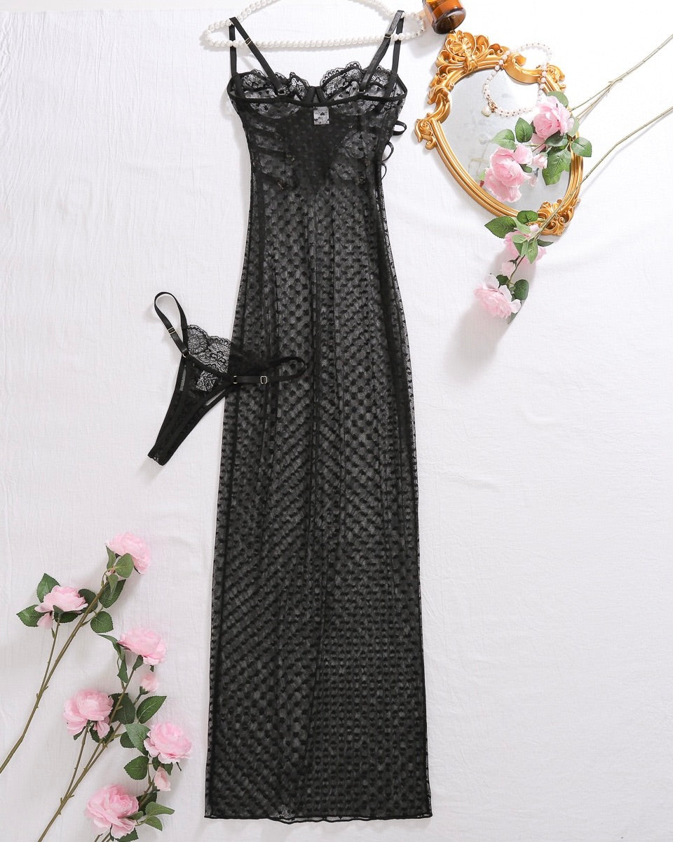 Sabrina Black Lace Sheer Maxi Dress