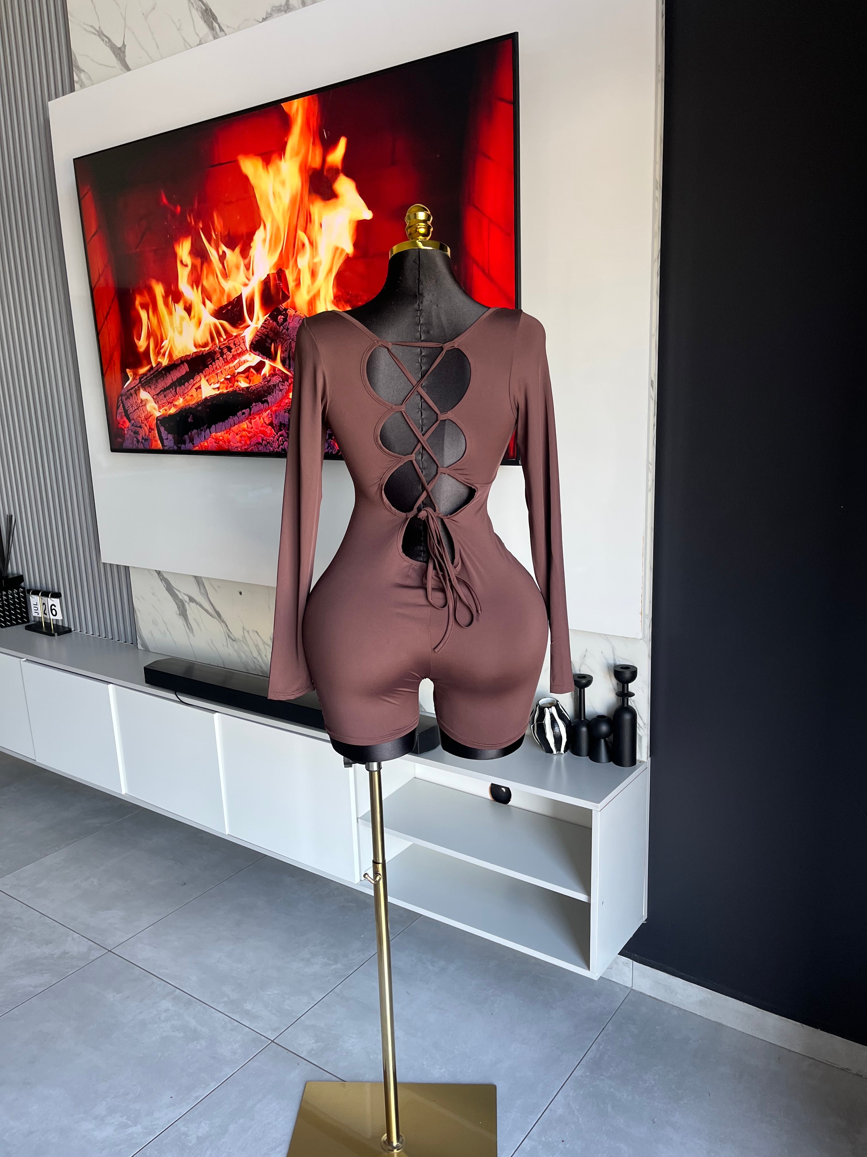 Vee Lace-Up Back Romper